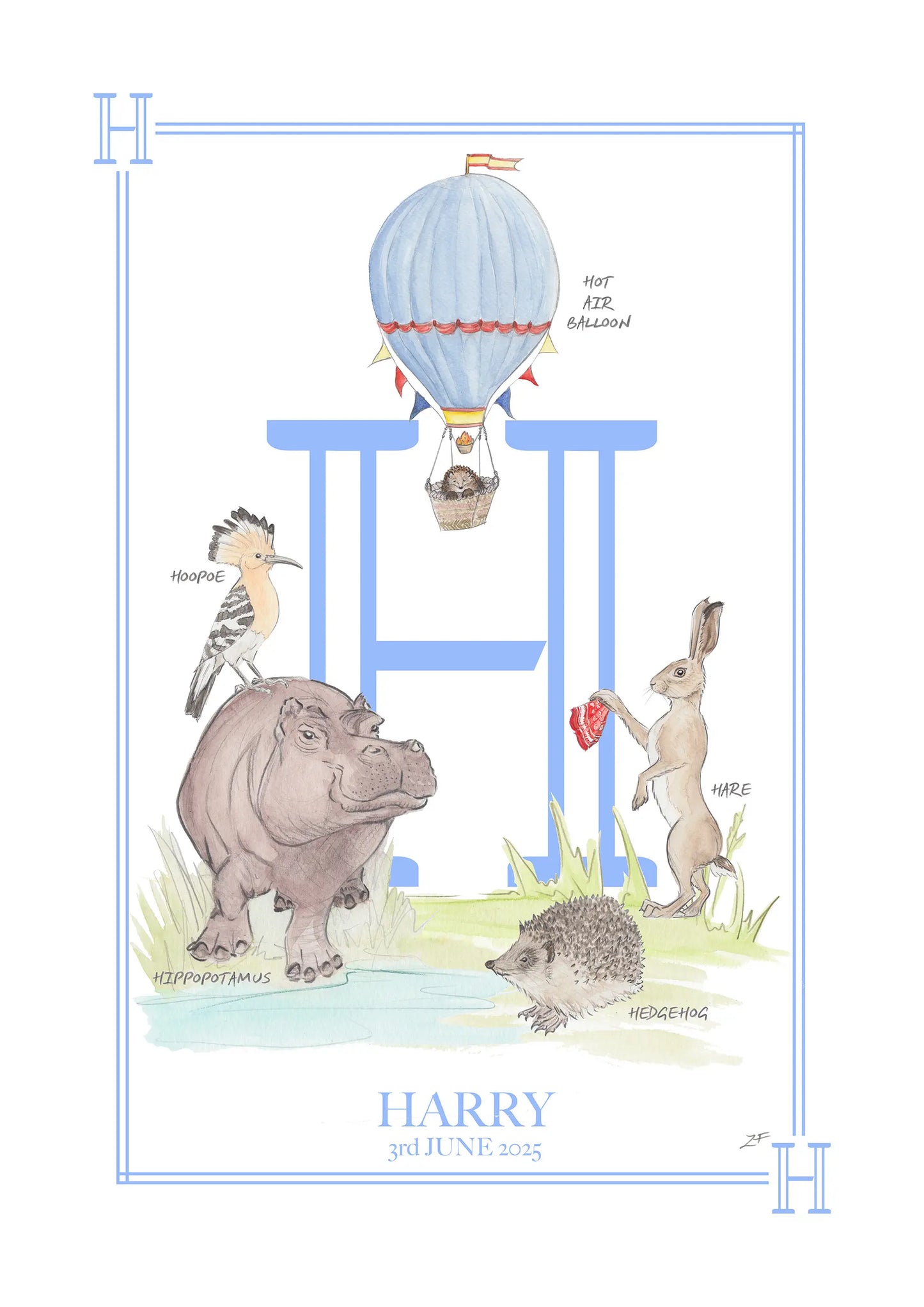 Personalised Children's Letter H - Art Print