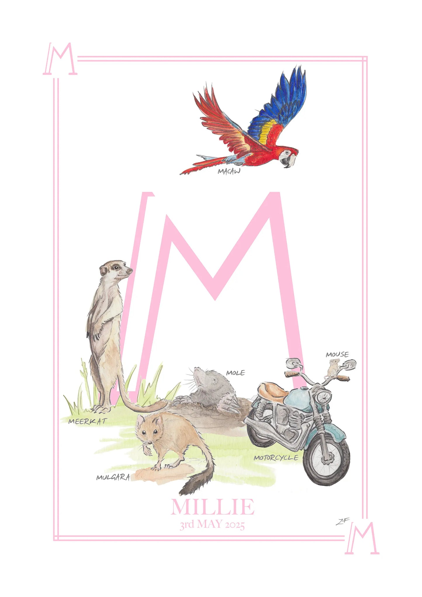 Personalised Children's Letter M - Art Print