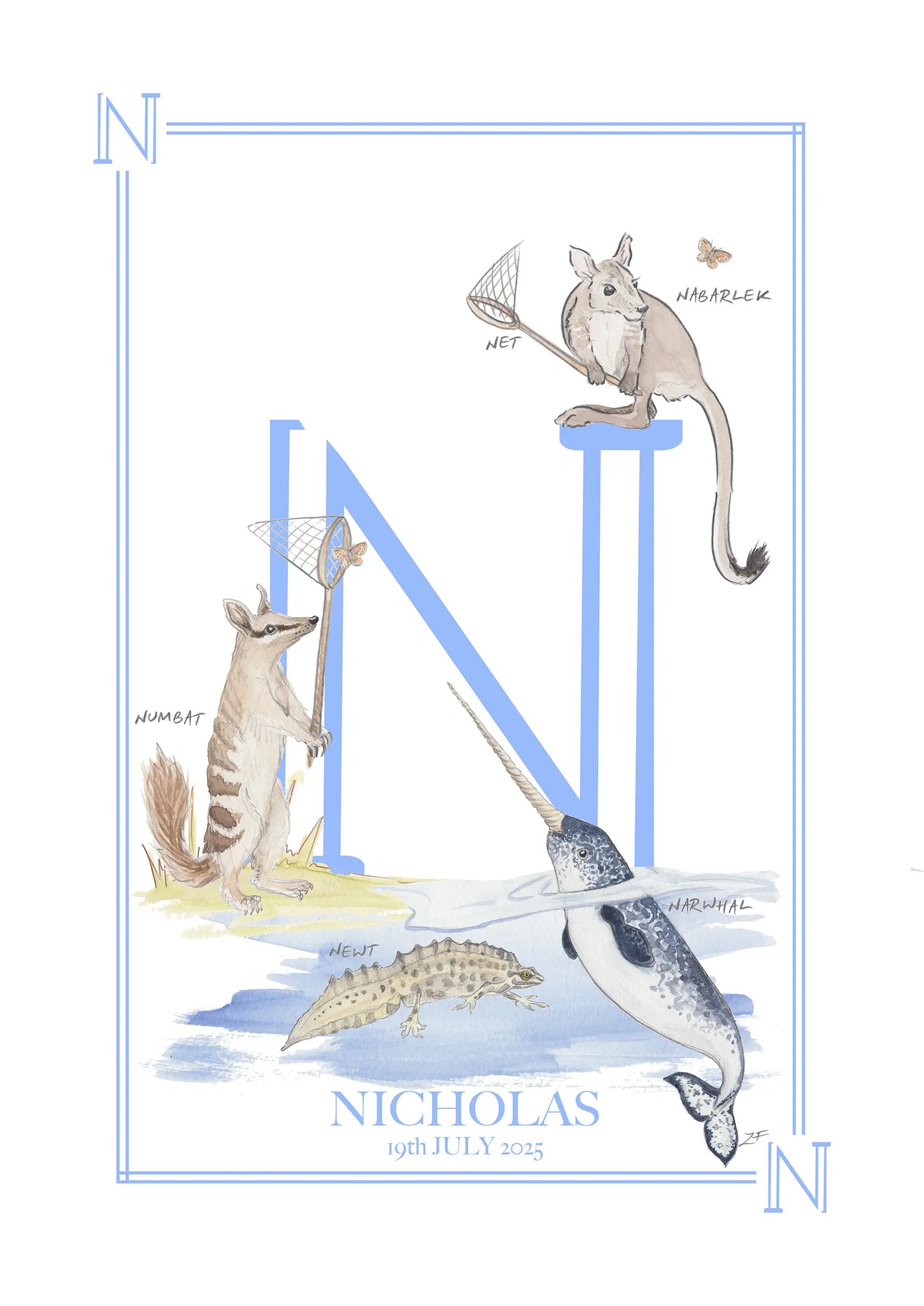 Personalised Children's Letter N - Art Print