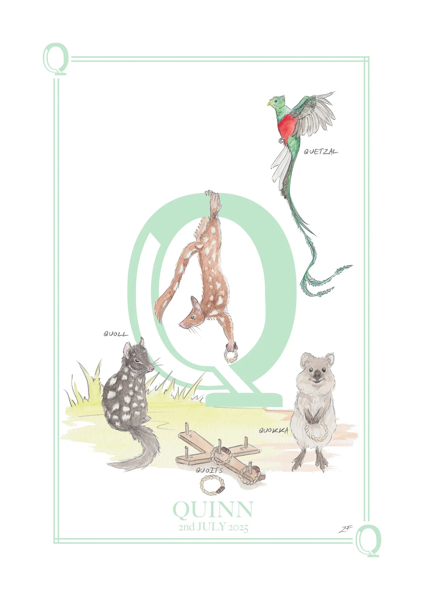 Personalised Children's Letter Q - Art Print