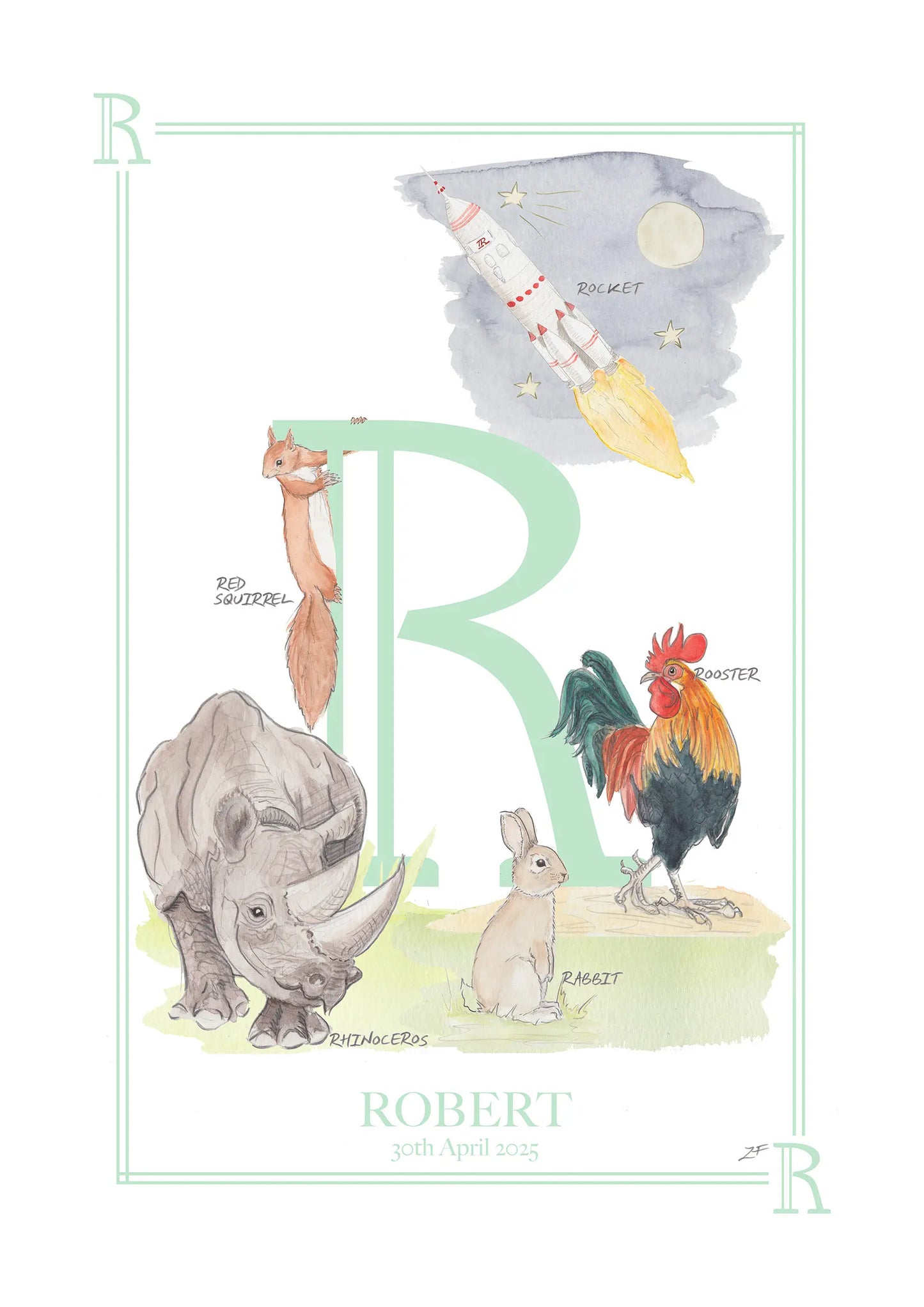 Personalised Children's Letter R - Art Print
