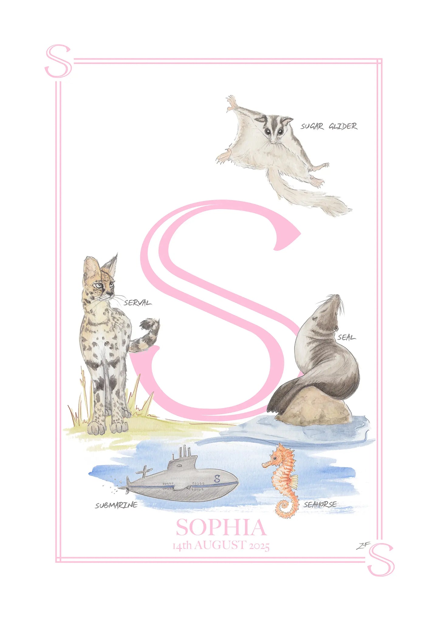 Personalised Children's Letter S - Art Print