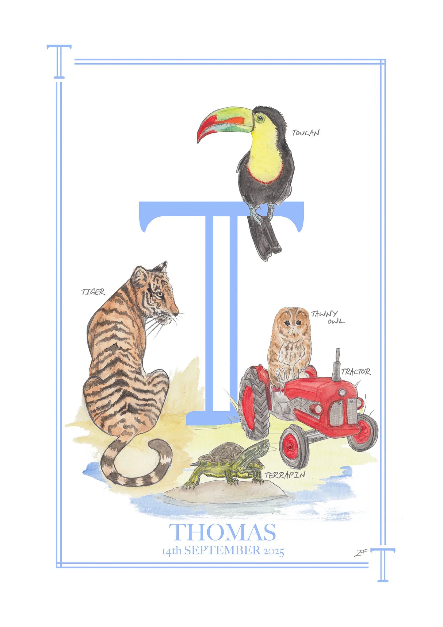Personalised Children's Letter T - Art Print