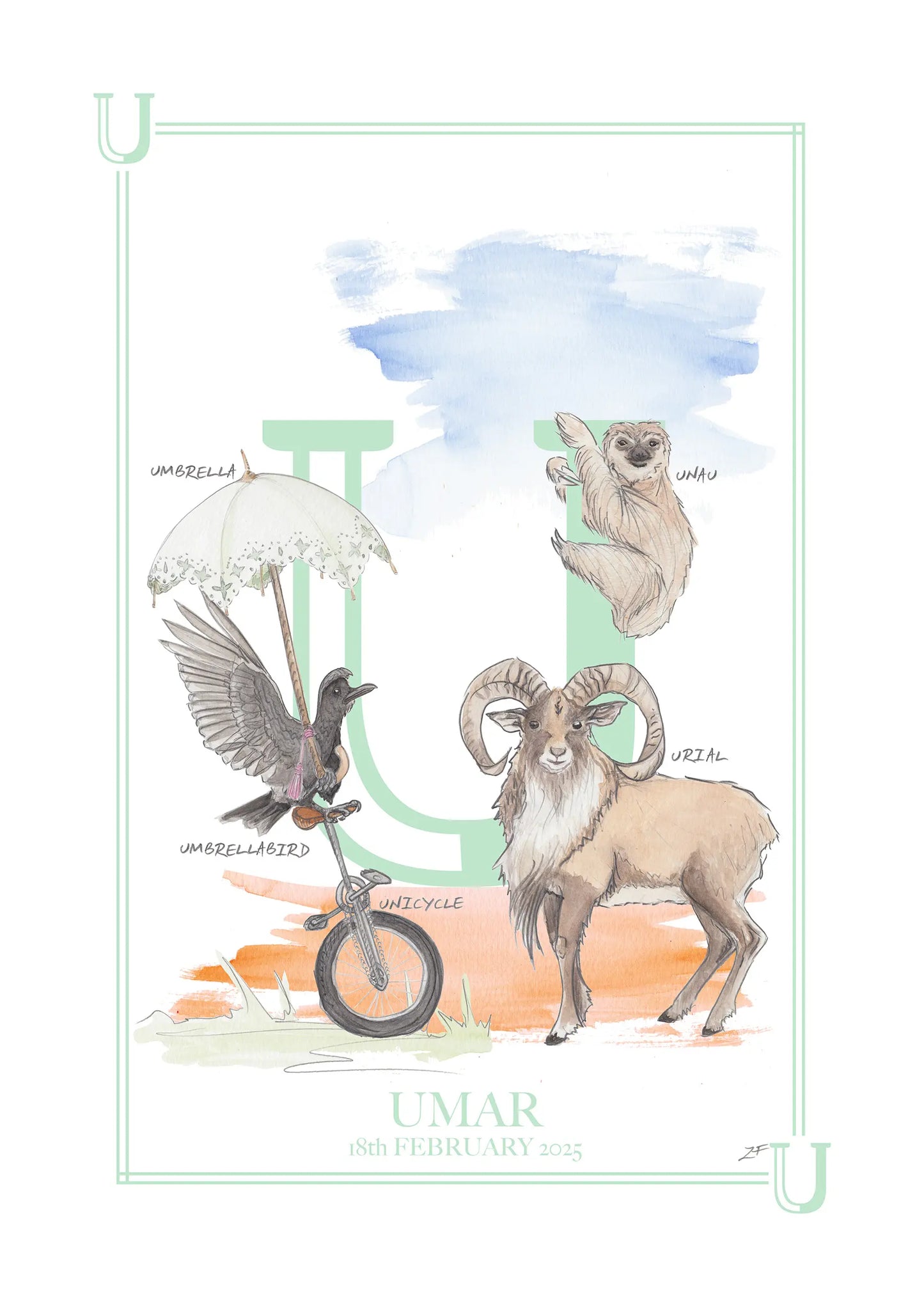 Personalised Children's Letter U - Art Print