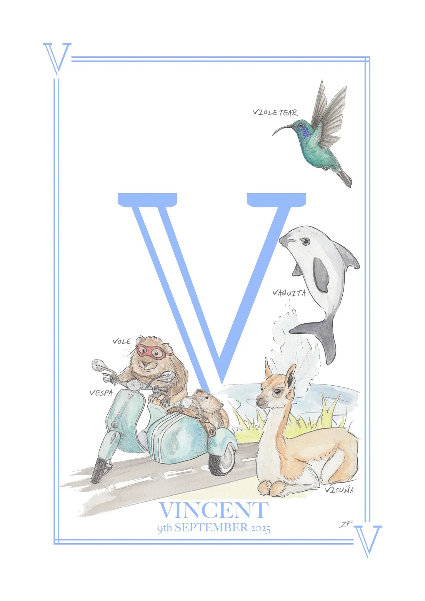 Personalised Children's Letter V - Art Print