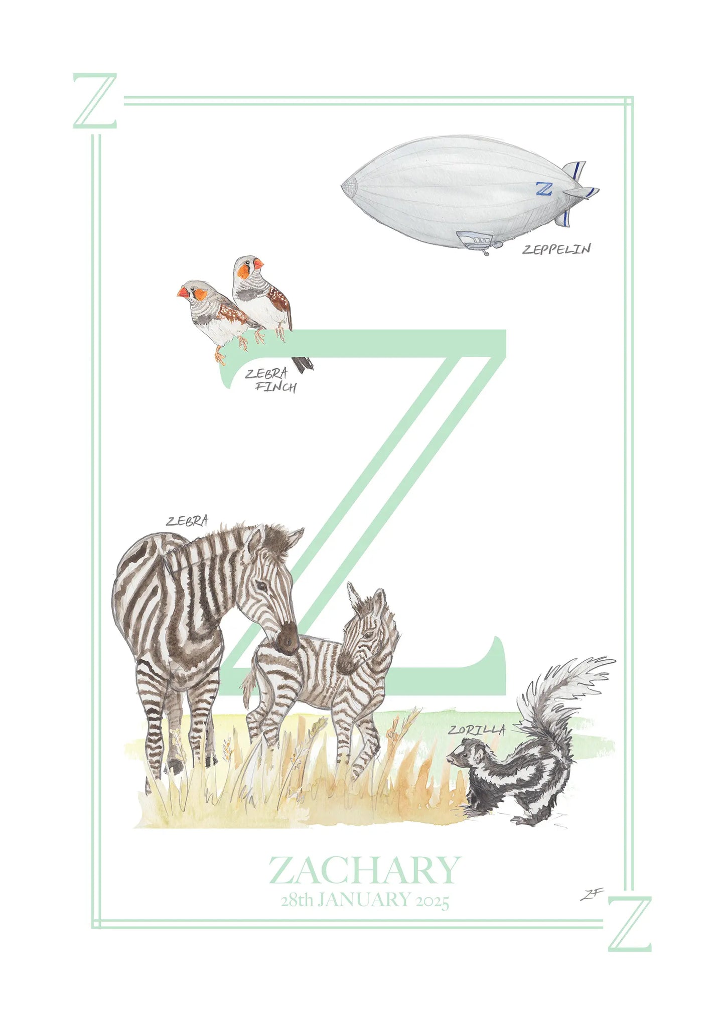 Personalised Children's Letter Z - Art Print