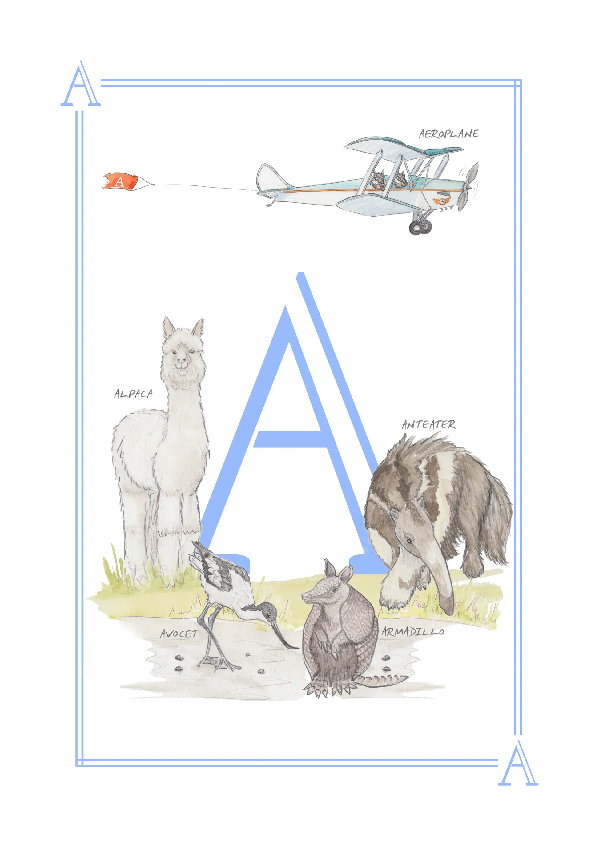 Children's Alphabet Print A - Blue