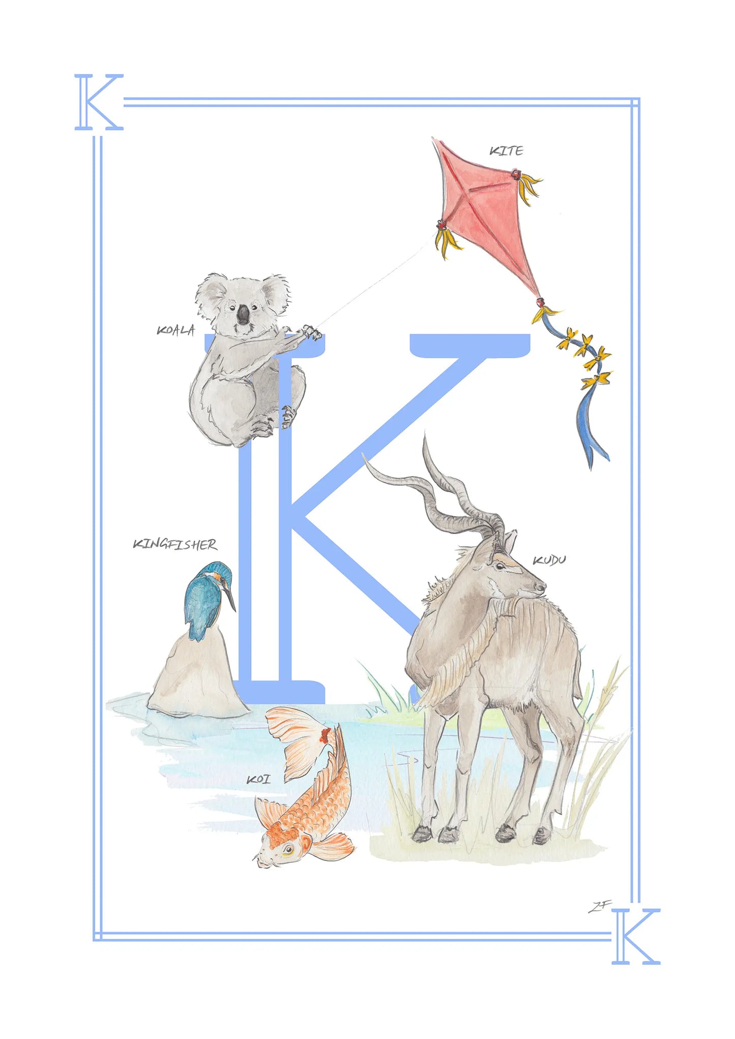 Personalised Children's Letter K - Art Print