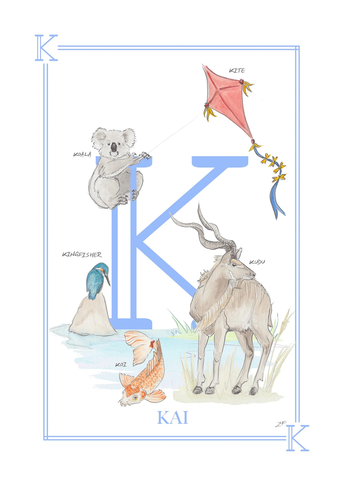 Personalised Children's Letter K - Art Print