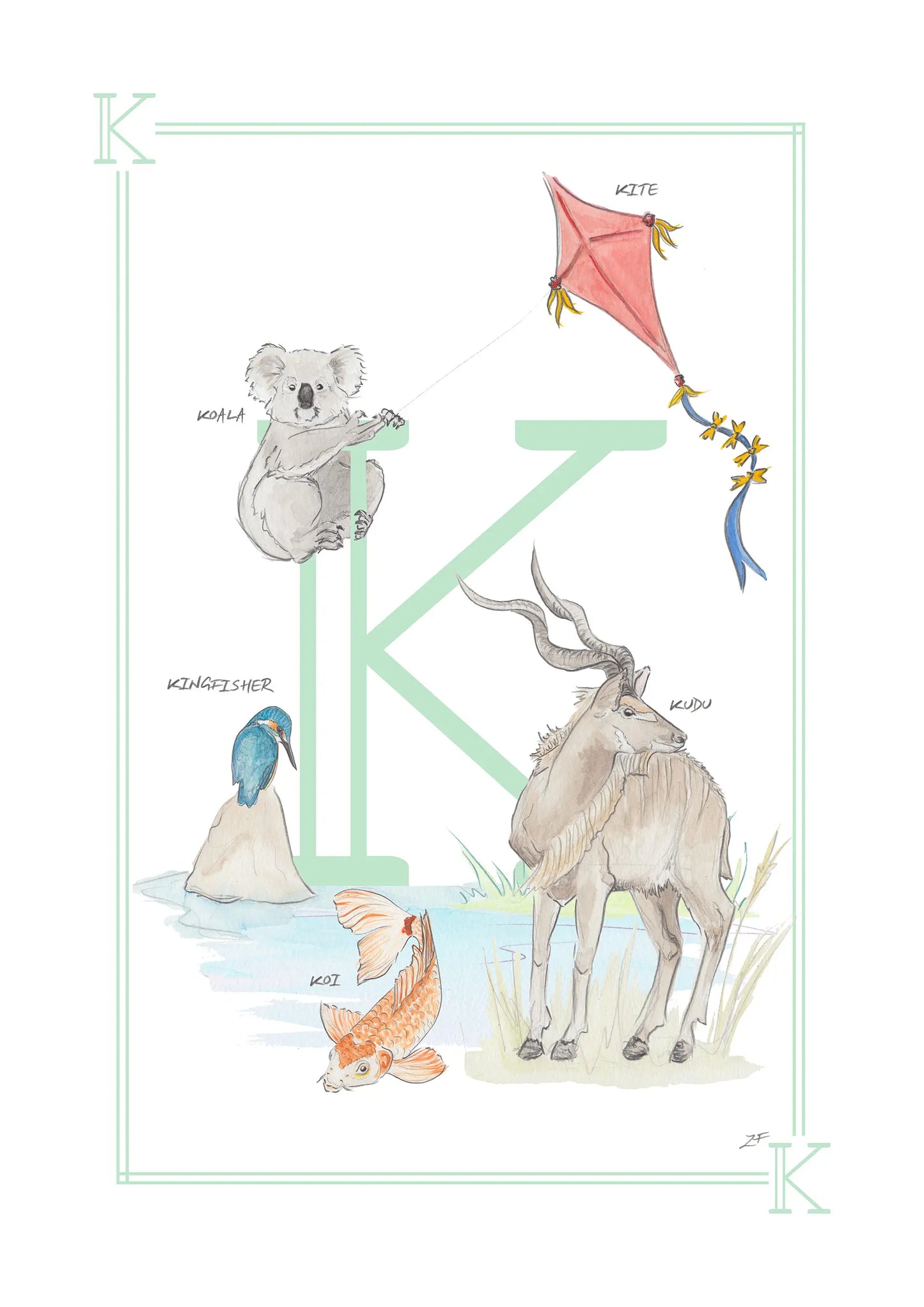 Personalised Children's Letter K - Art Print