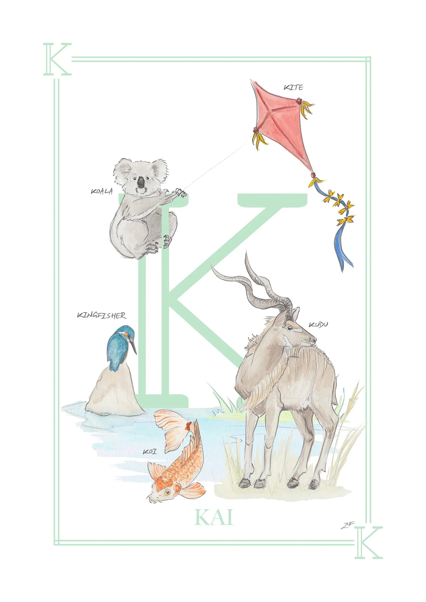 Personalised Children's Letter K - Art Print