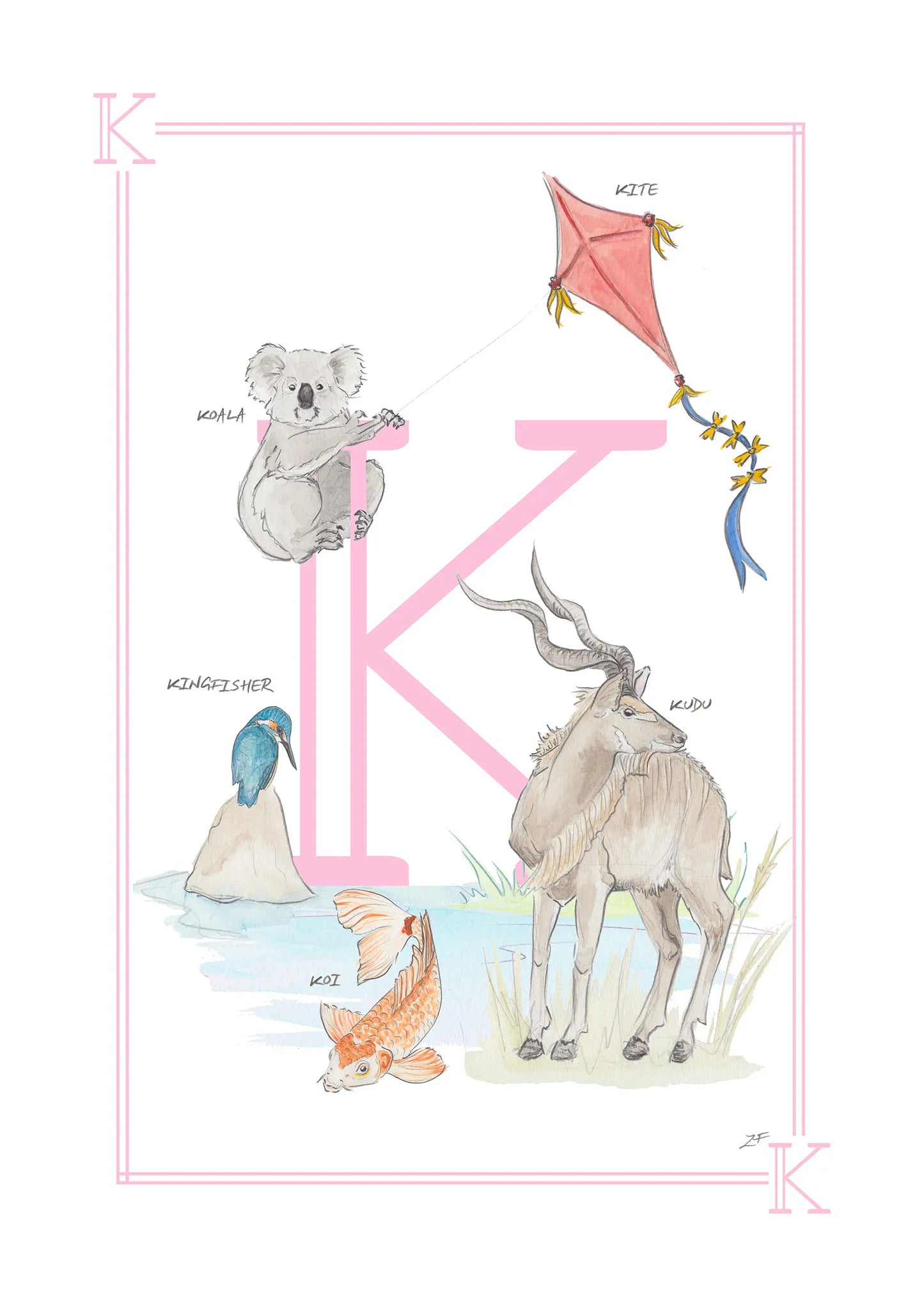 Personalised Children's Letter K - Art Print