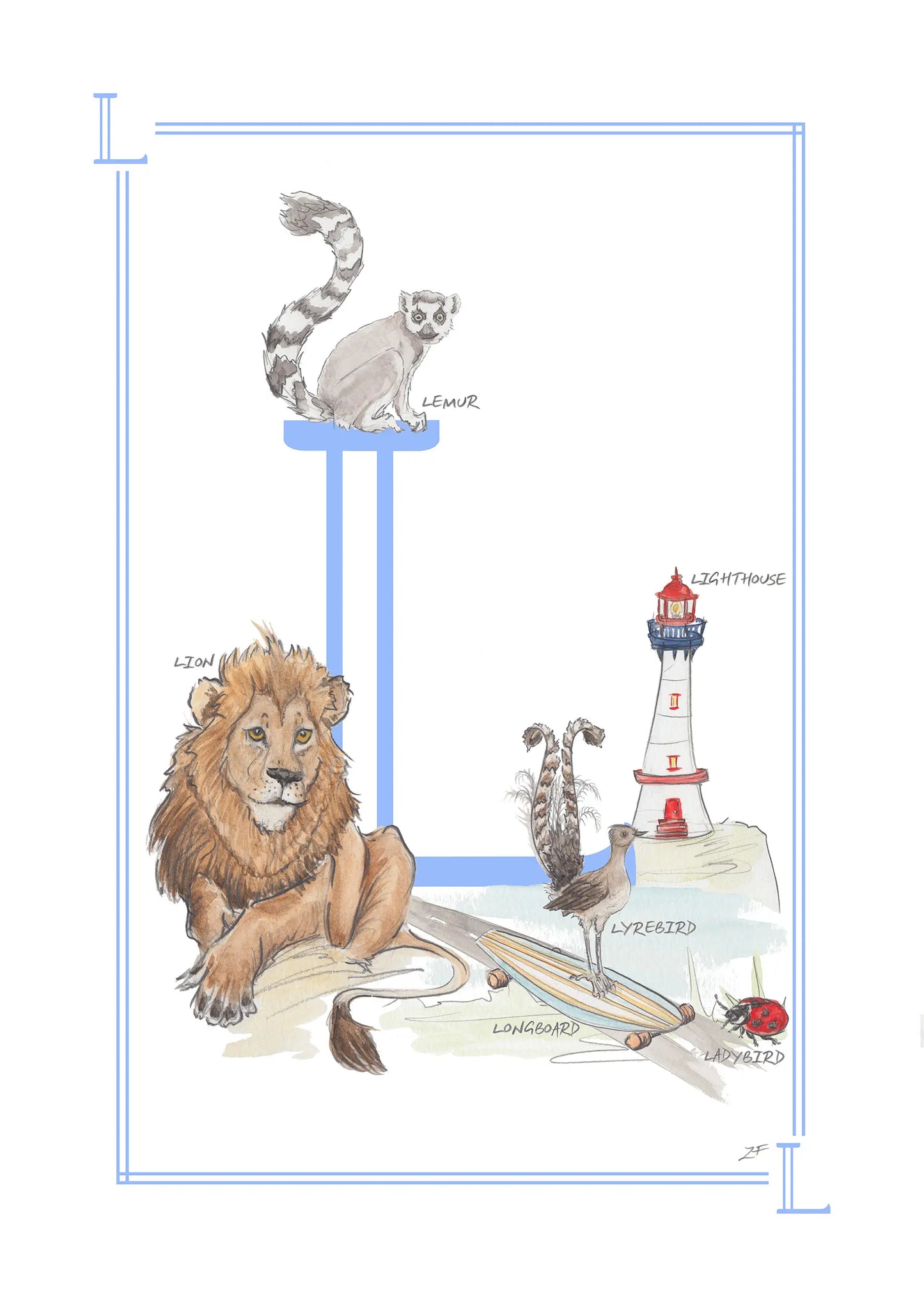 Personalised Children's Alphabet Print - Letter L