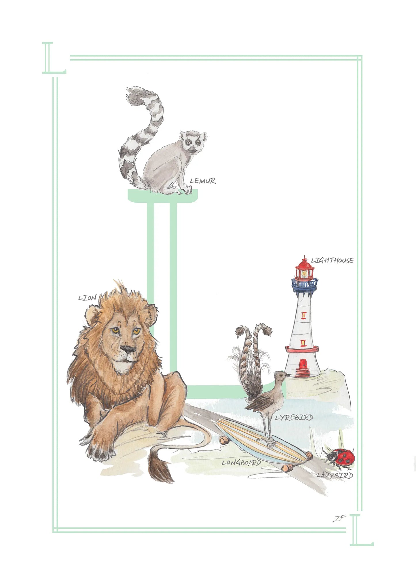 Personalised Children's Alphabet Print - Letter L