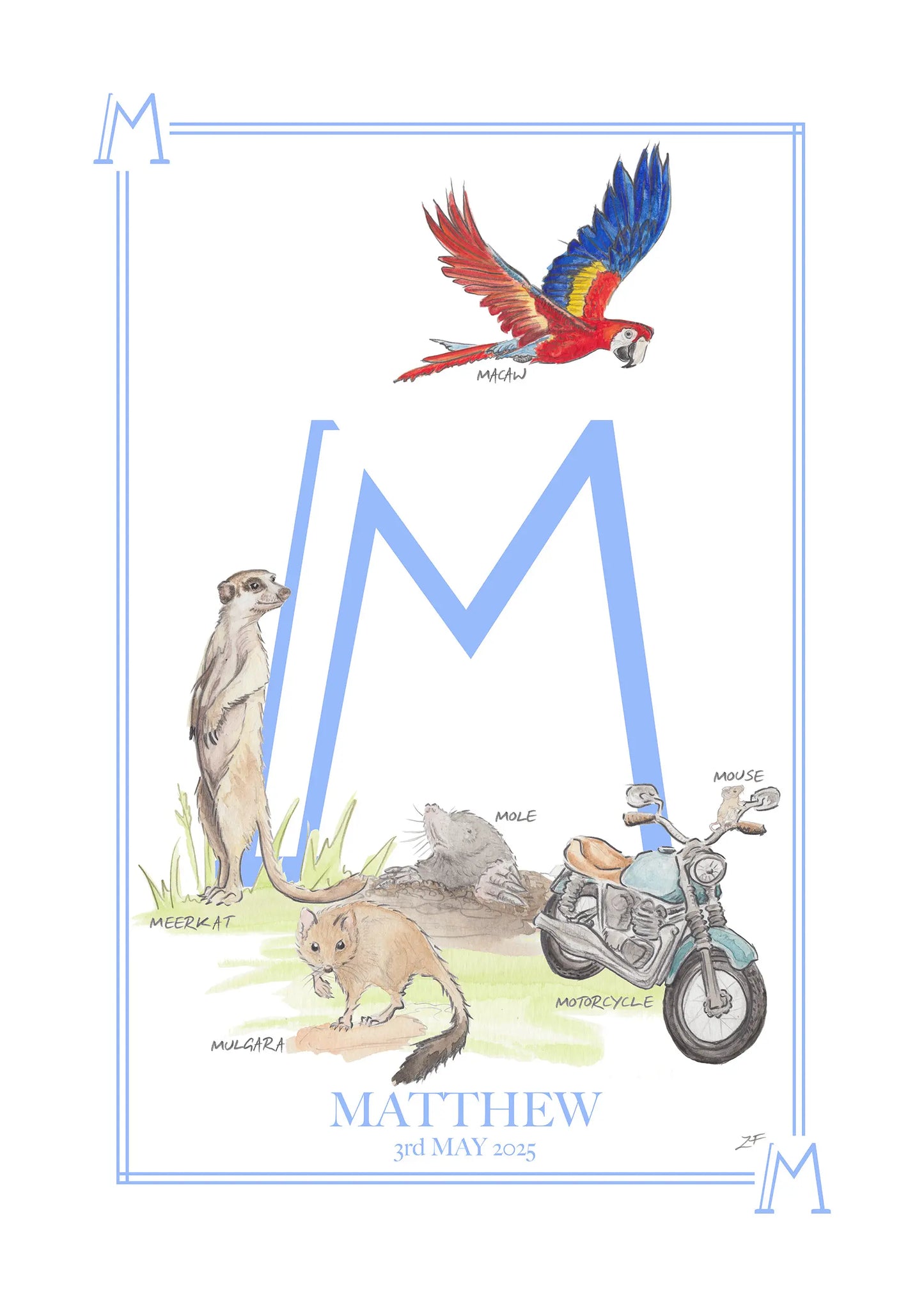 Personalised Children's Alphabet Print - Letter M