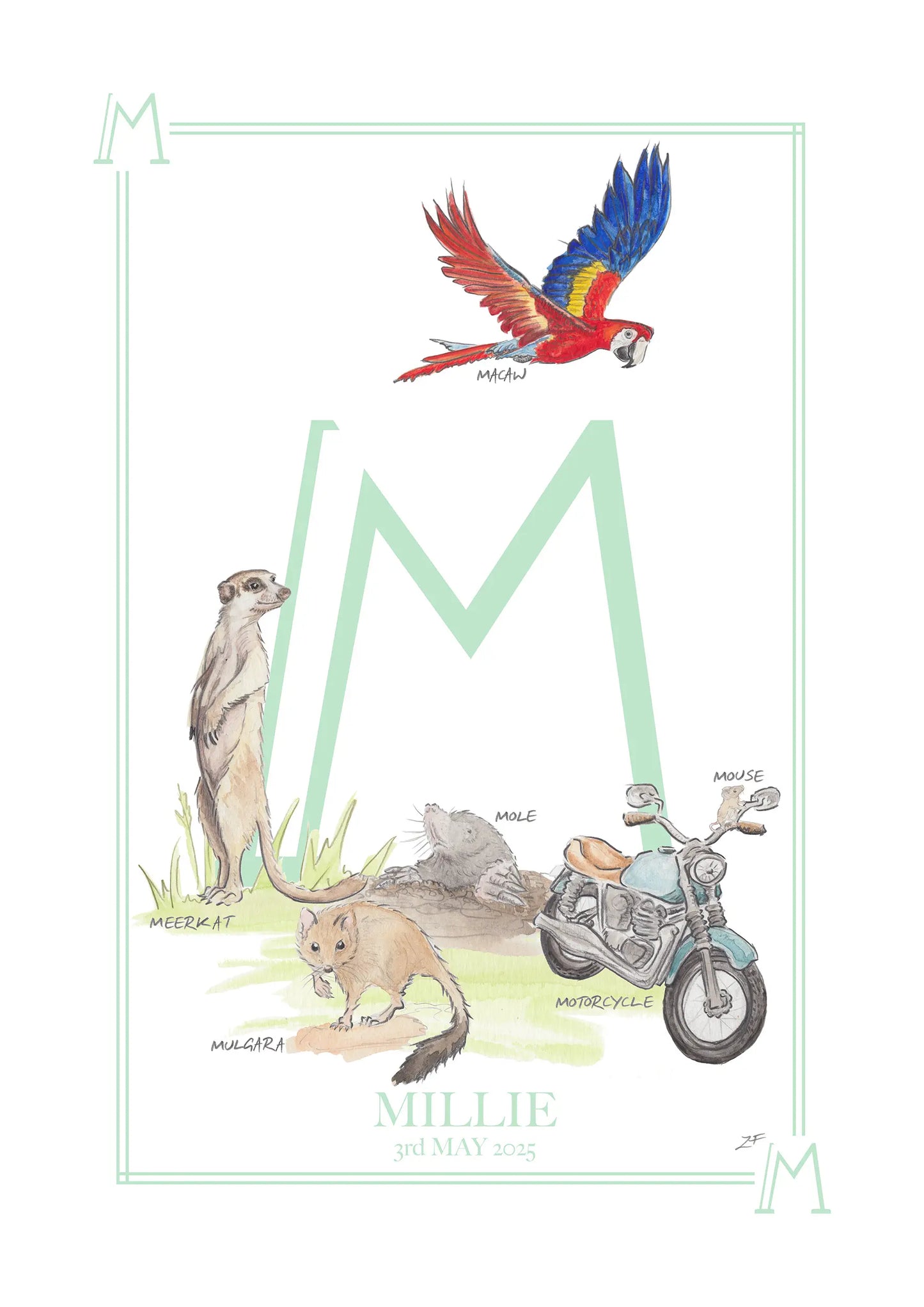 Personalised Children's Alphabet Print - Letter M