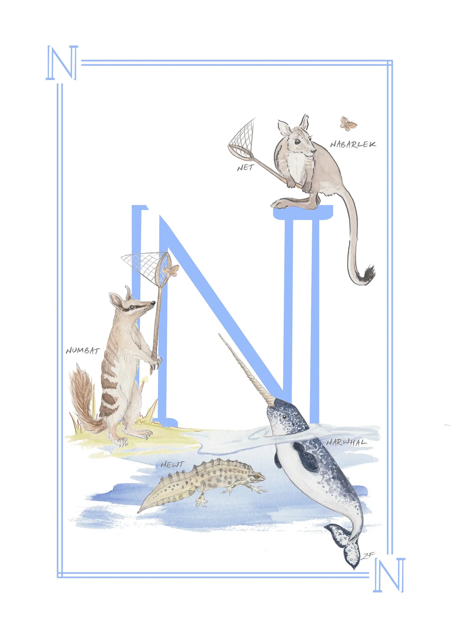 Personalised Children's Letter N - Art Print