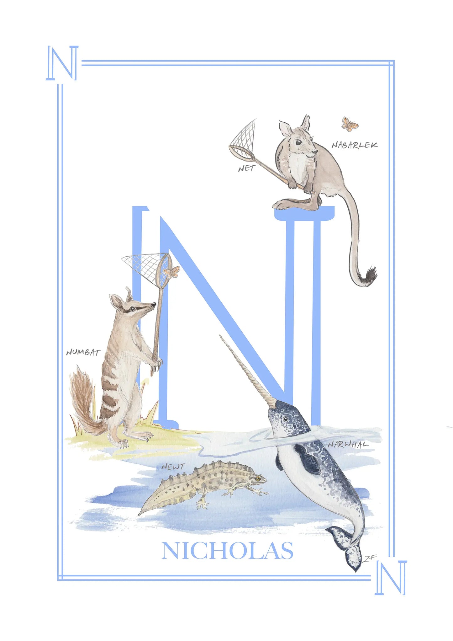 Personalised Children's Letter N - Art Print
