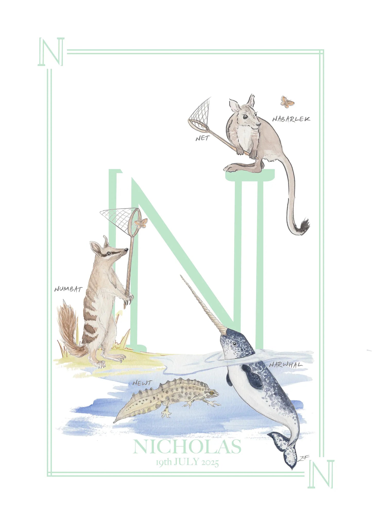 Personalised Children's Letter N - Art Print