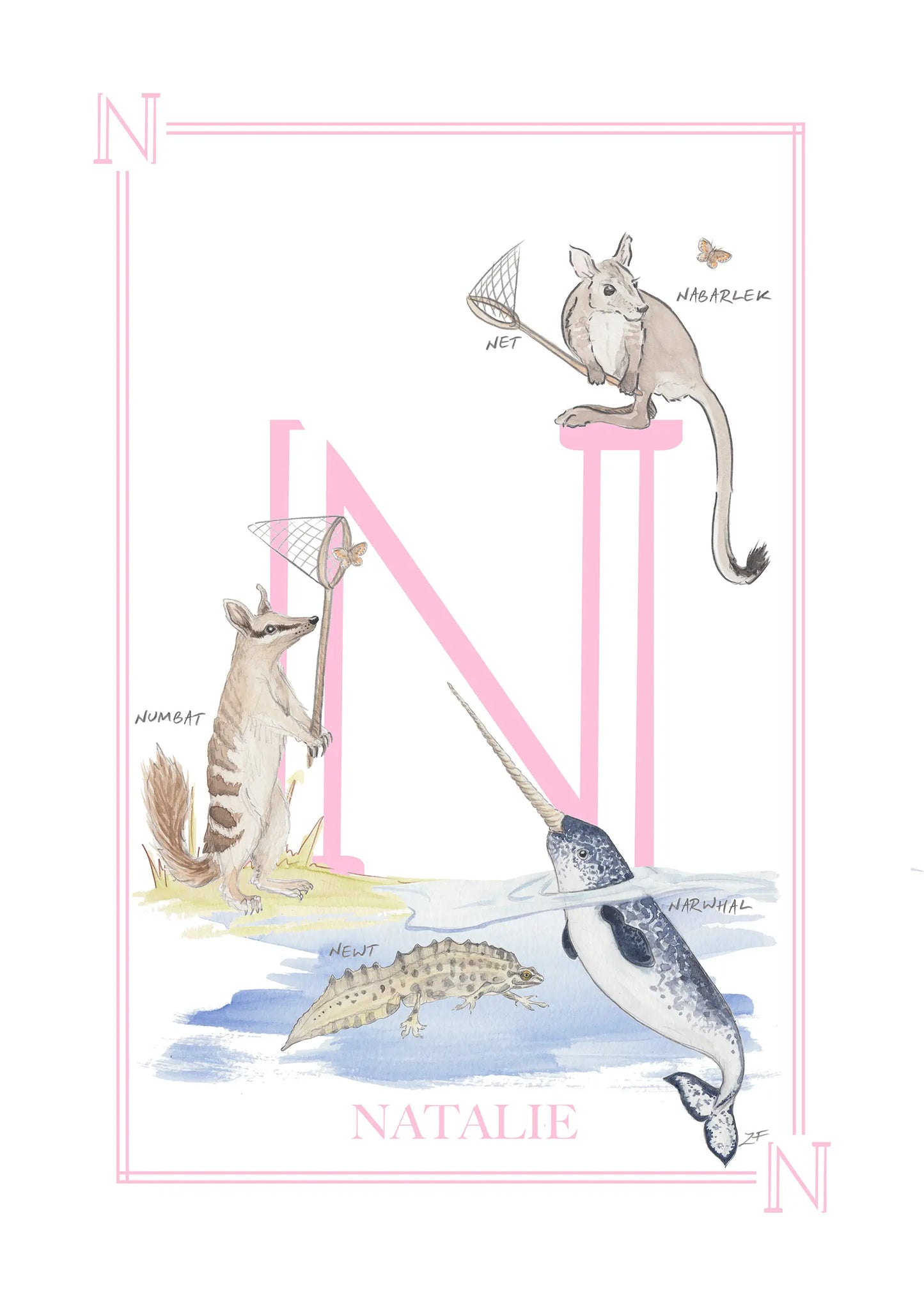 Personalised Children's Letter N - Art Print
