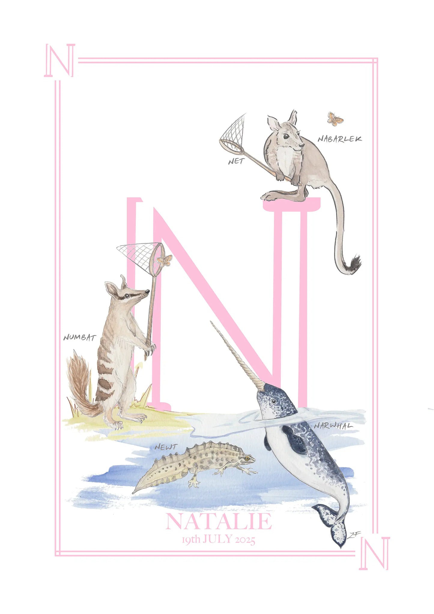 Personalised Children's Letter N - Art Print