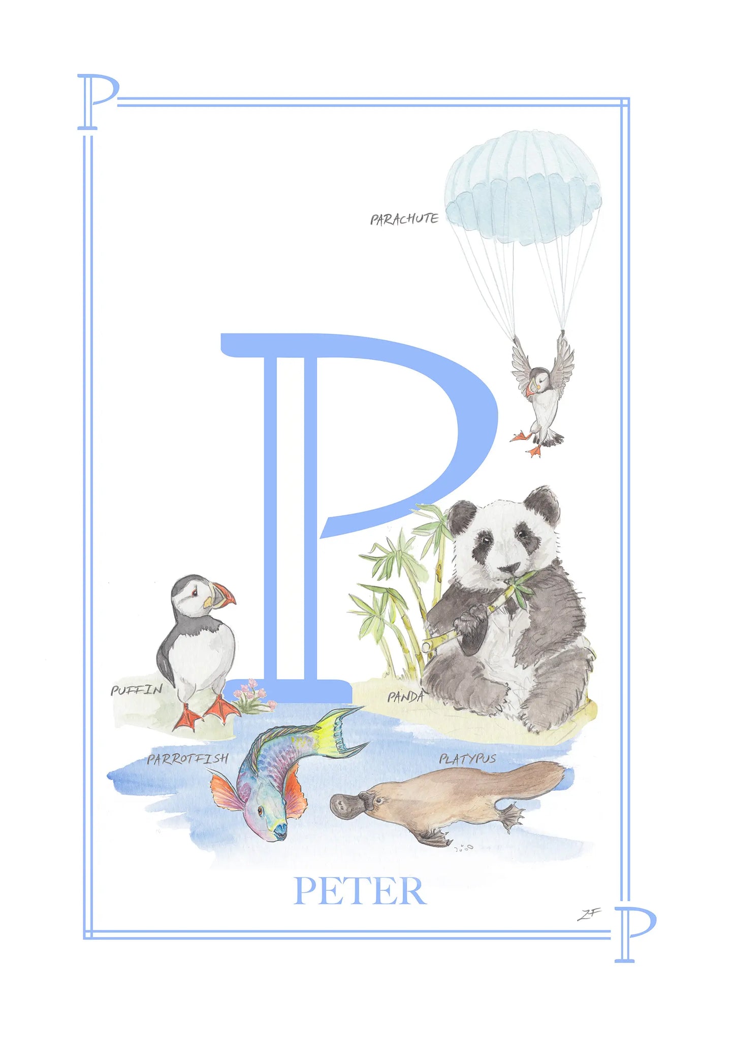 Personalised Children's Letter P - Art Print