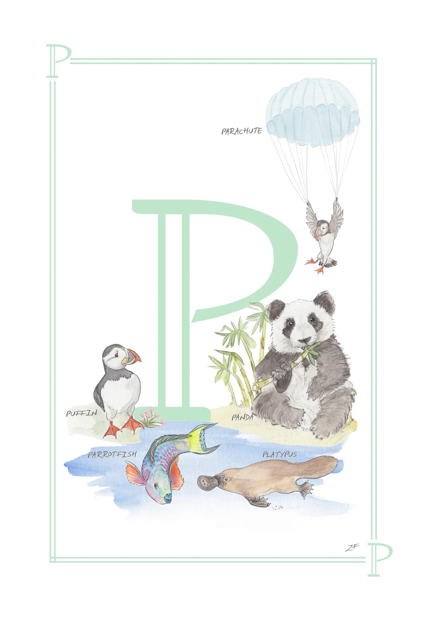 Personalised Children's Letter P - Art Print