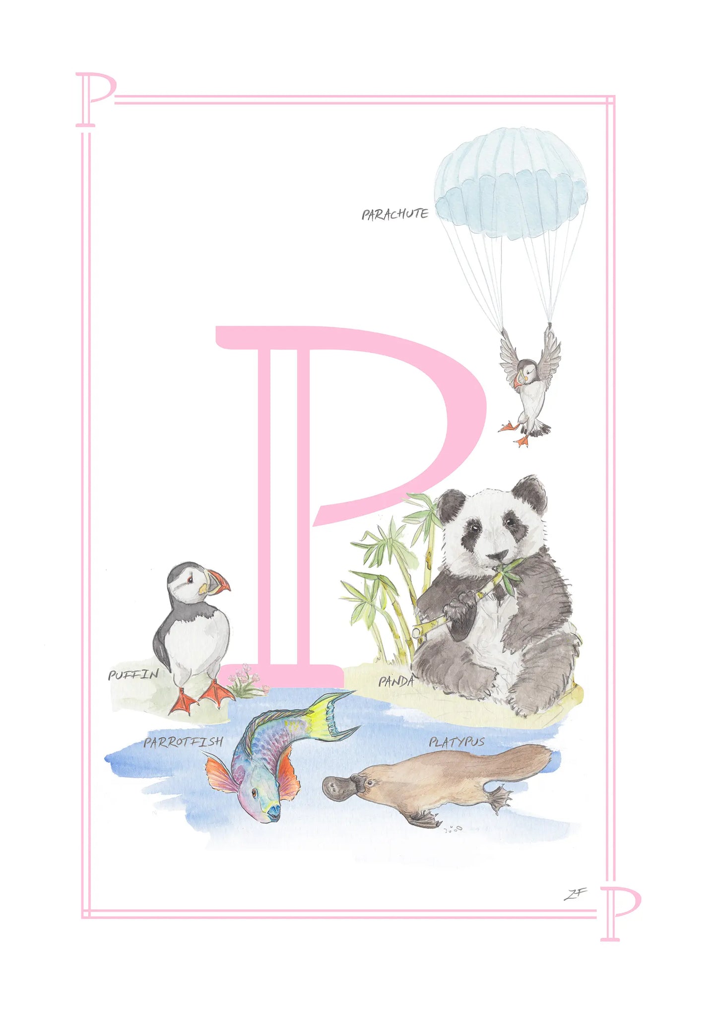 Personalised Children's Letter P - Art Print