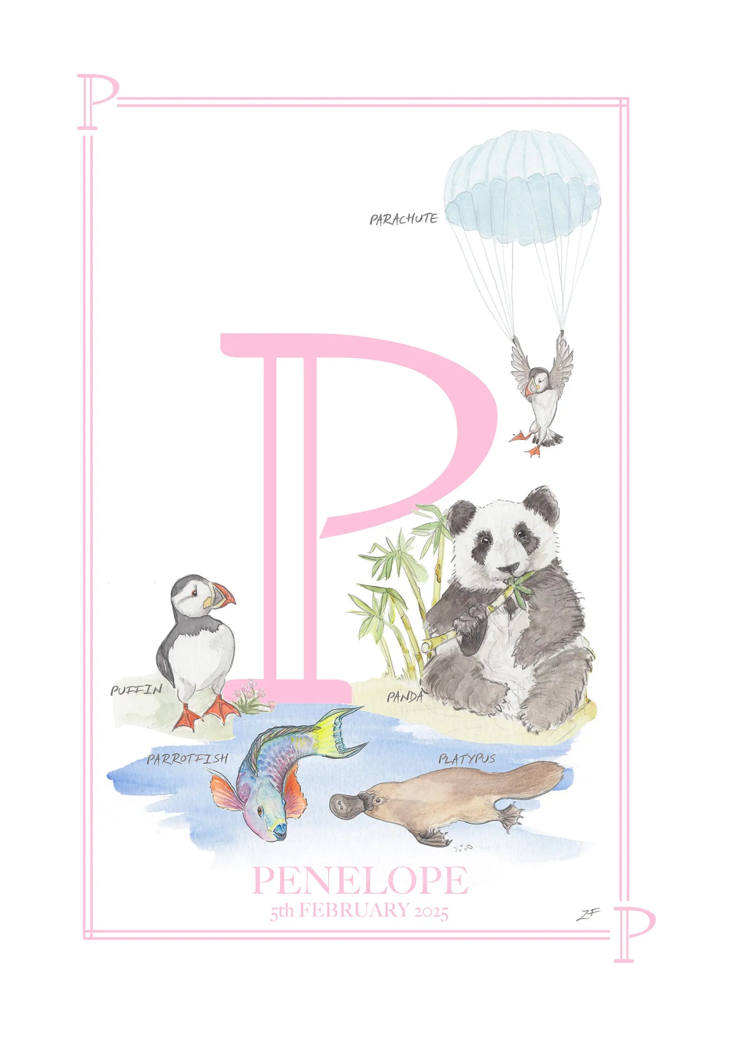 Personalised Children's Letter P - Art Print