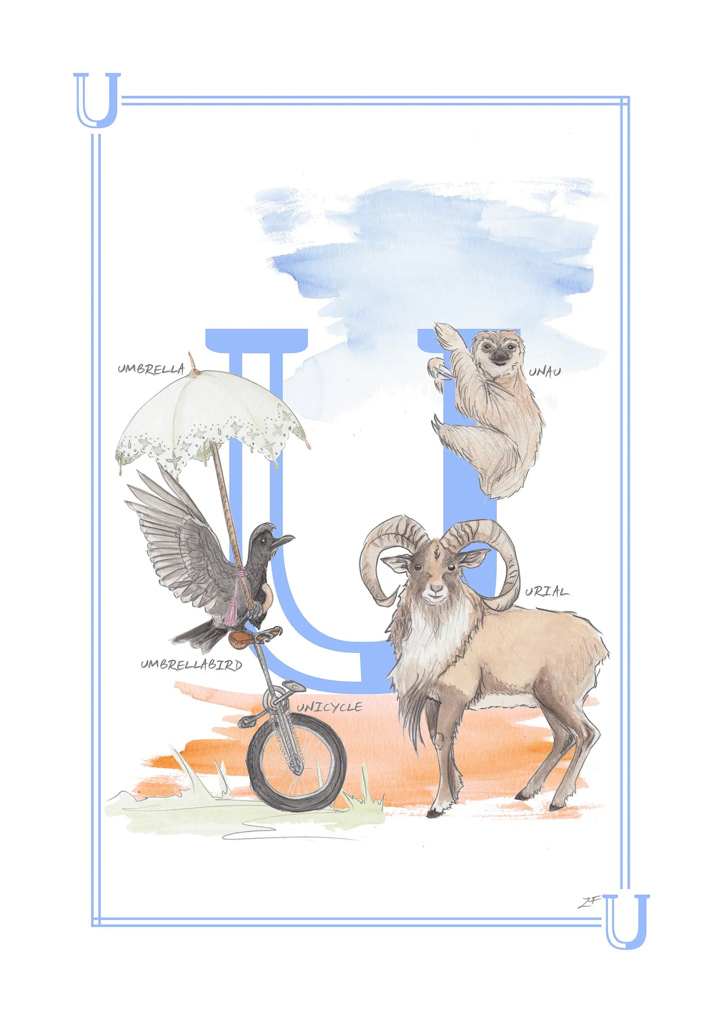 Personalised Children's Letter U - Art Print