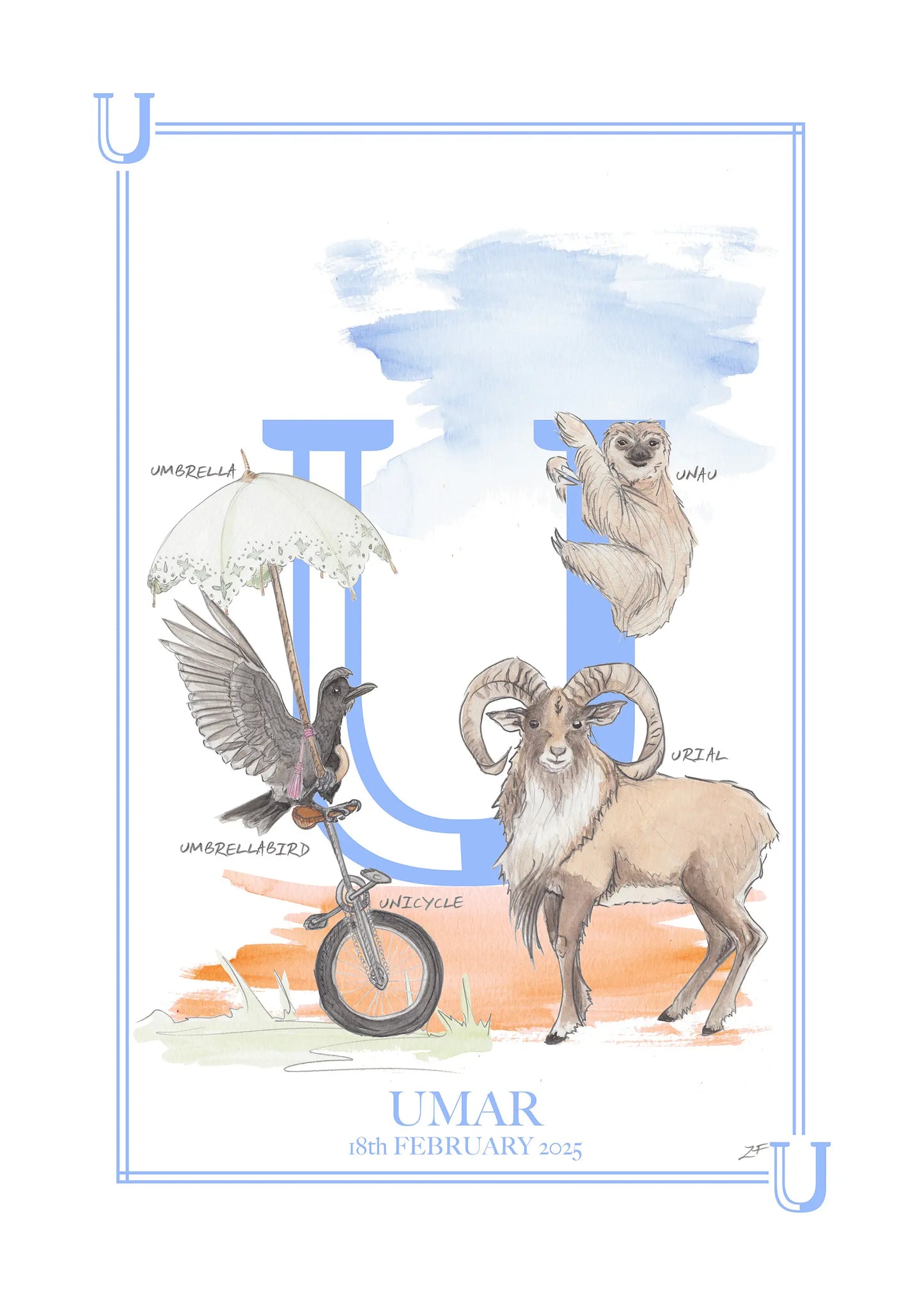 Personalised Children's Letter U - Art Print