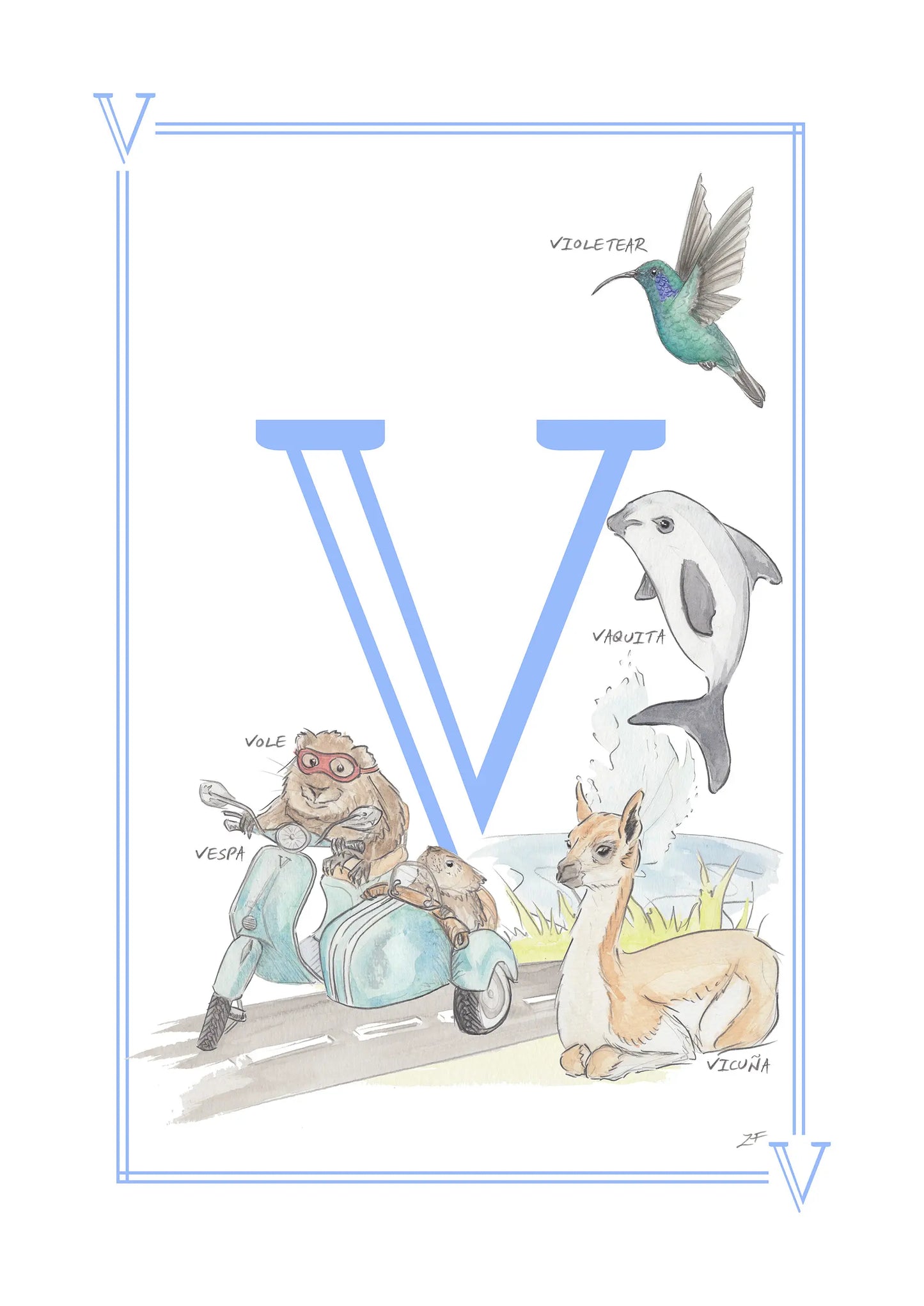 Personalised Children's Letter V - Art Print