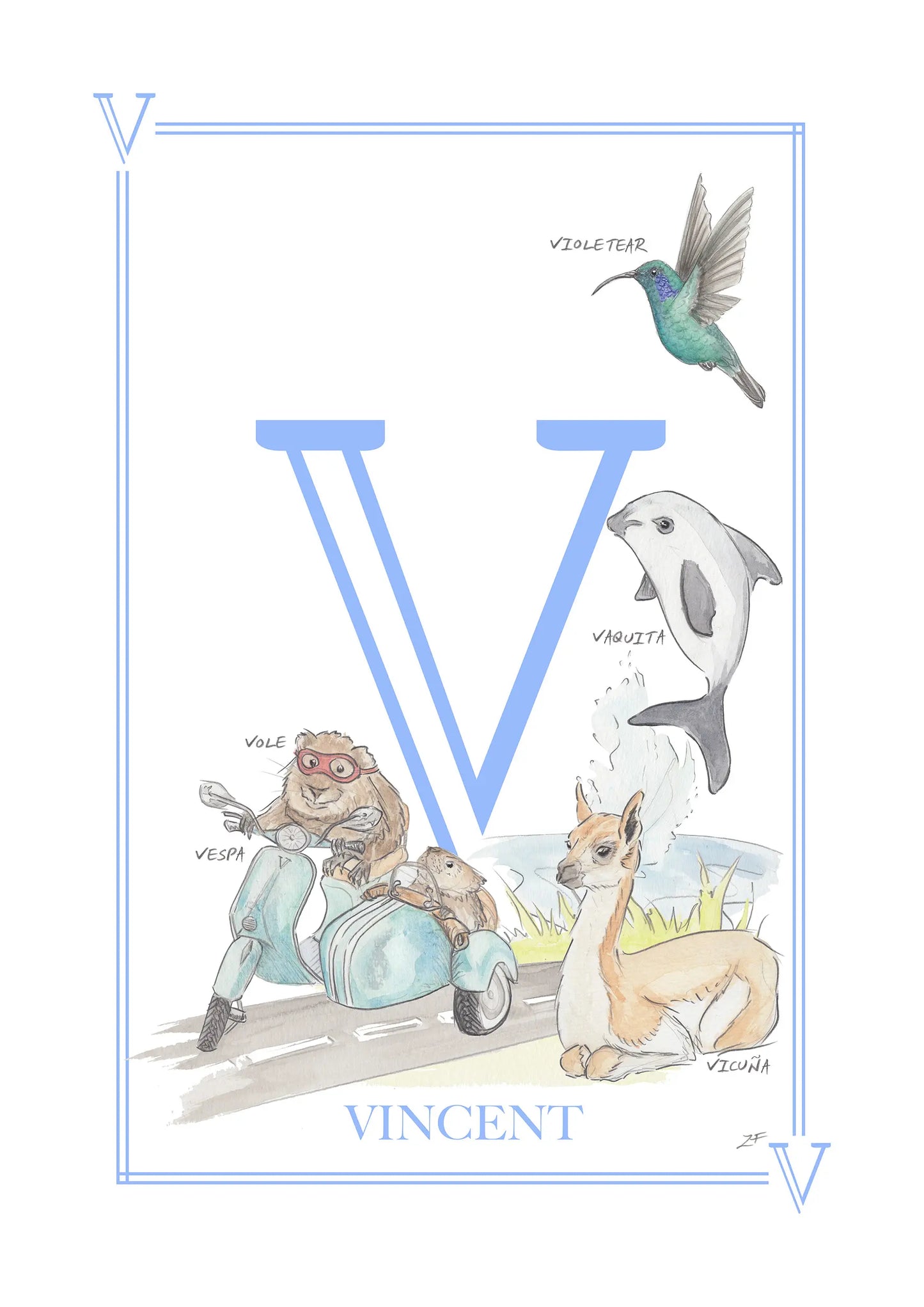 Personalised Children's Letter V - Art Print