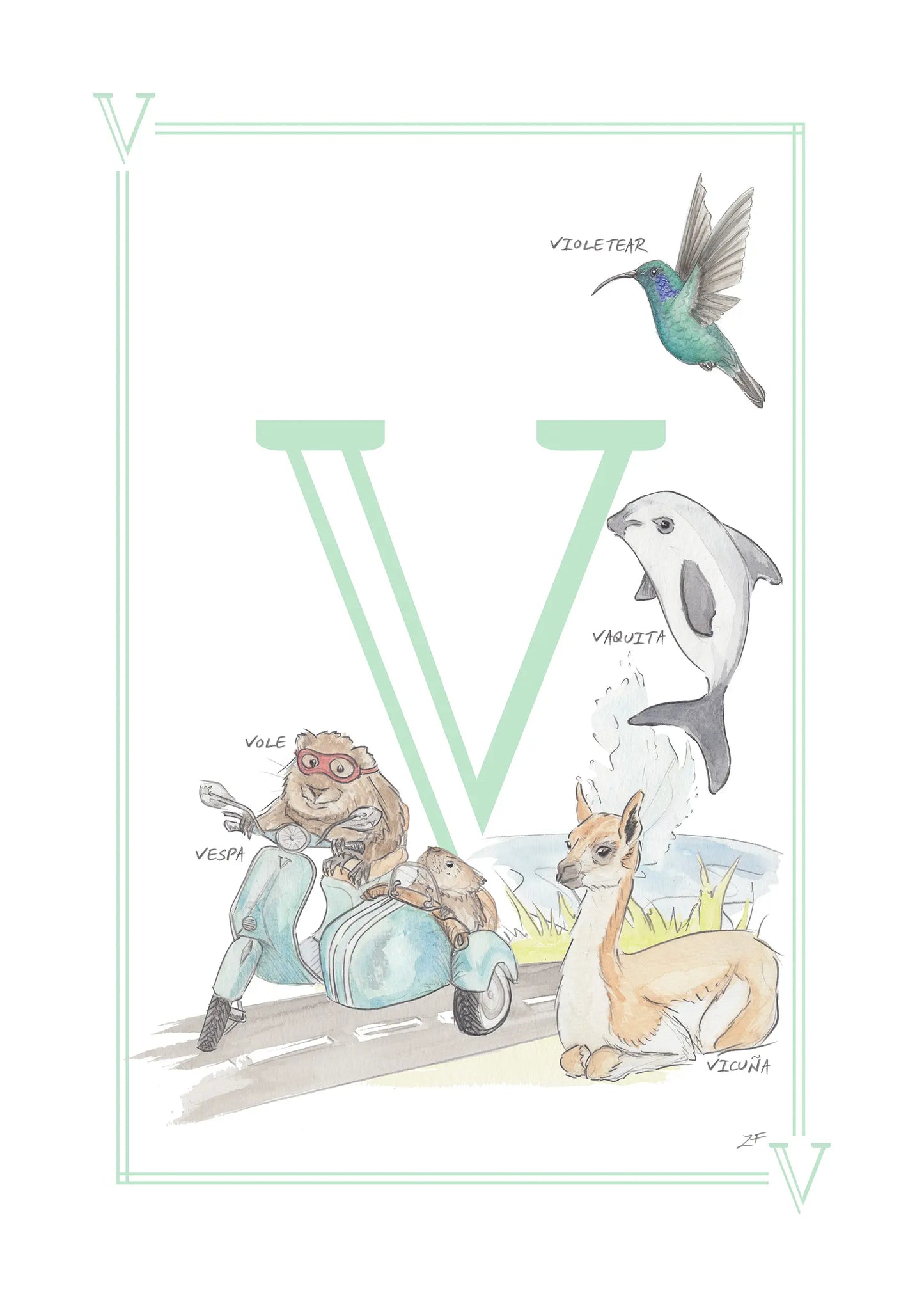 Personalised Children's Letter V - Art Print