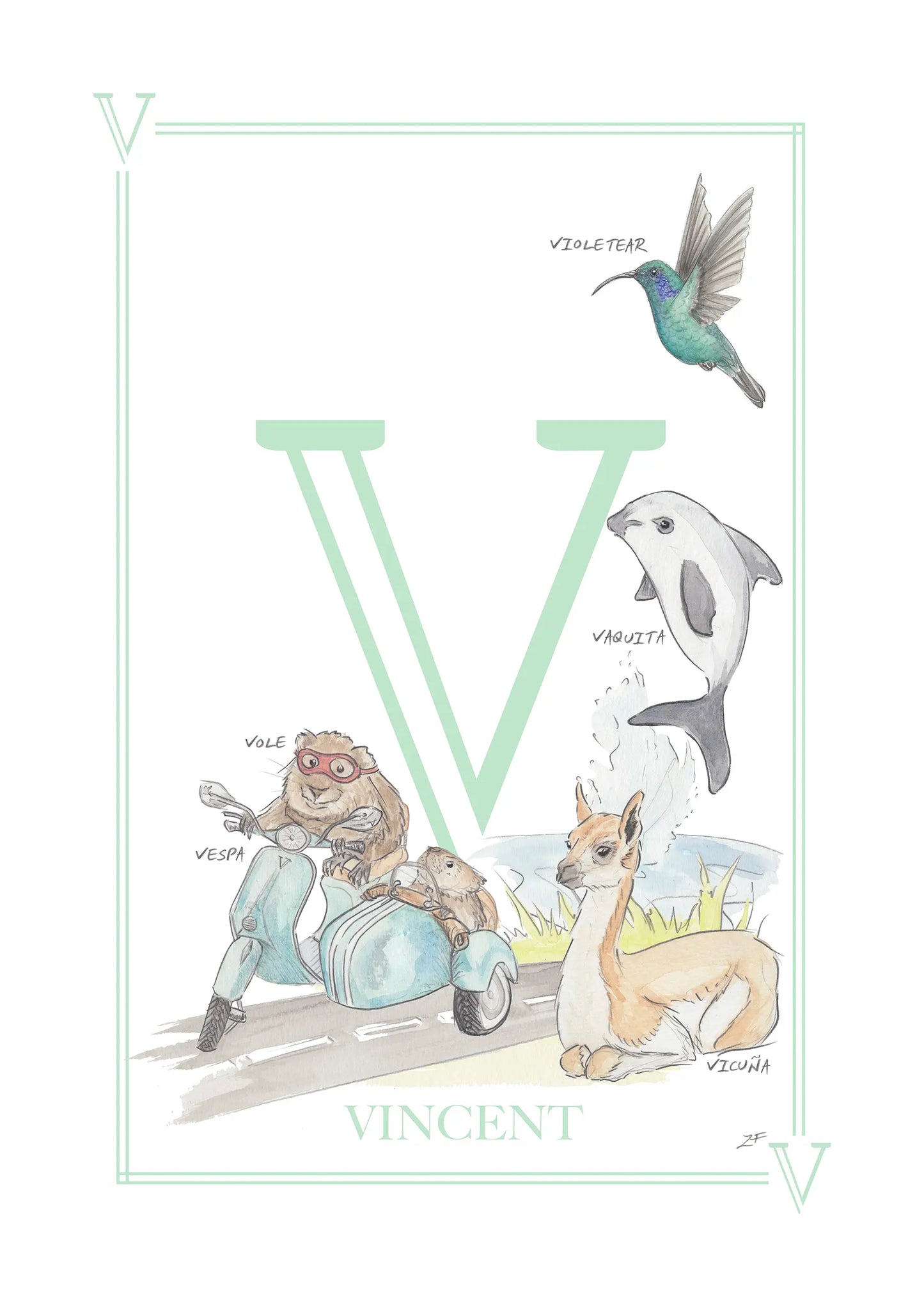 Personalised Children's Letter V - Art Print