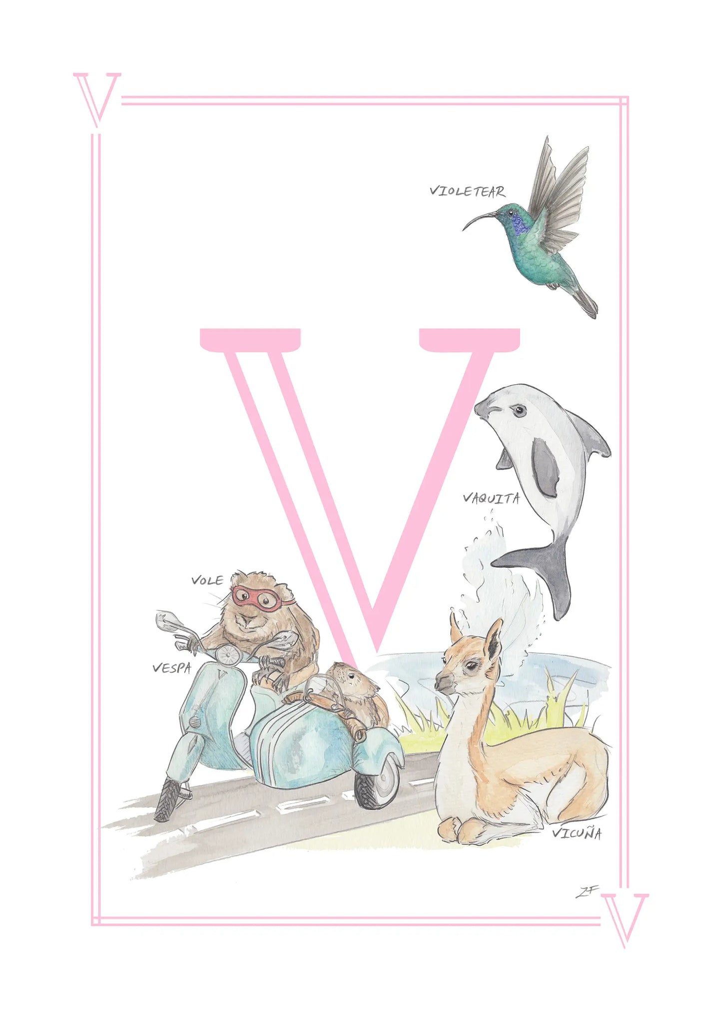 Personalised Children's Letter V - Art Print