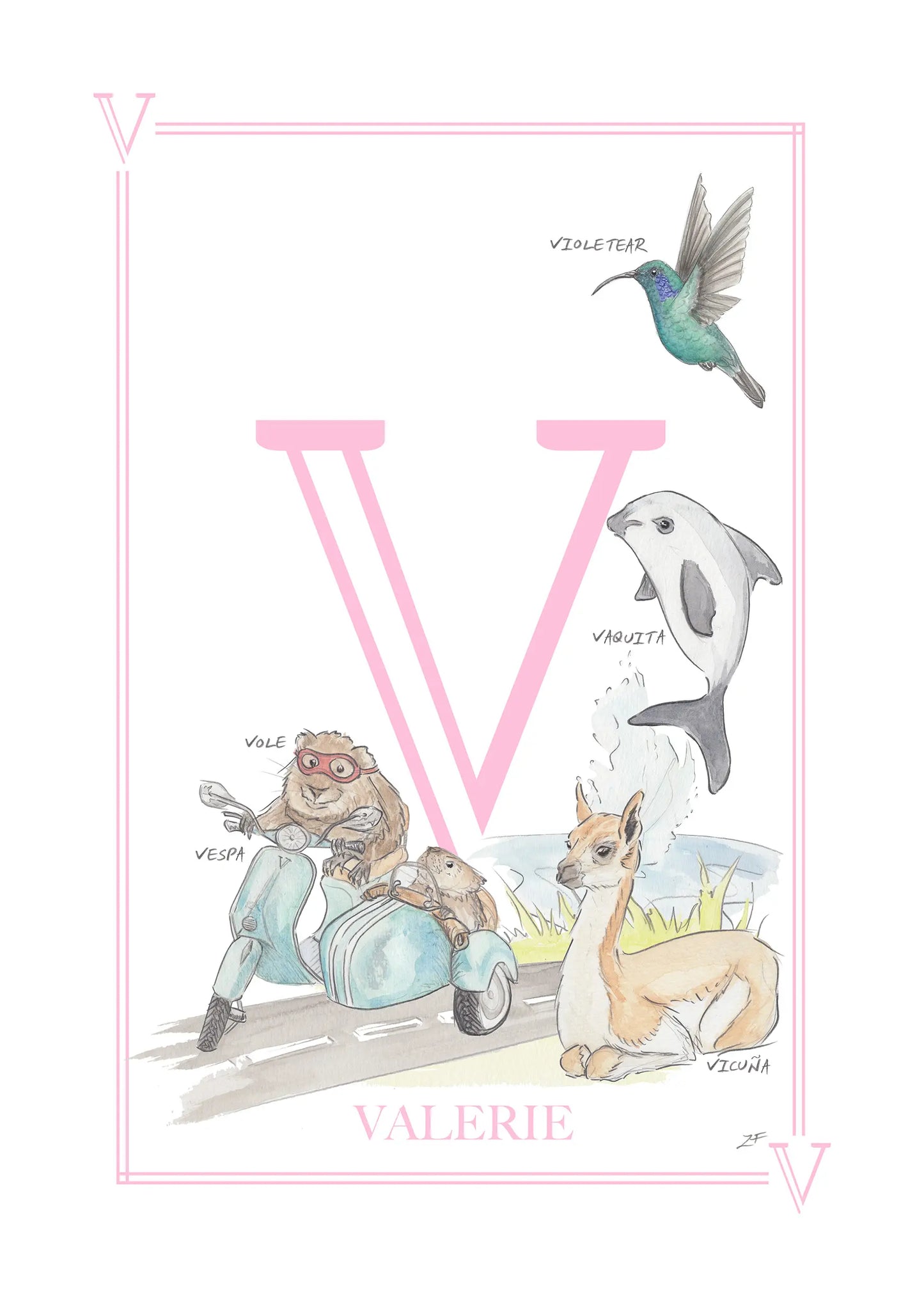 Personalised Children's Letter V - Art Print