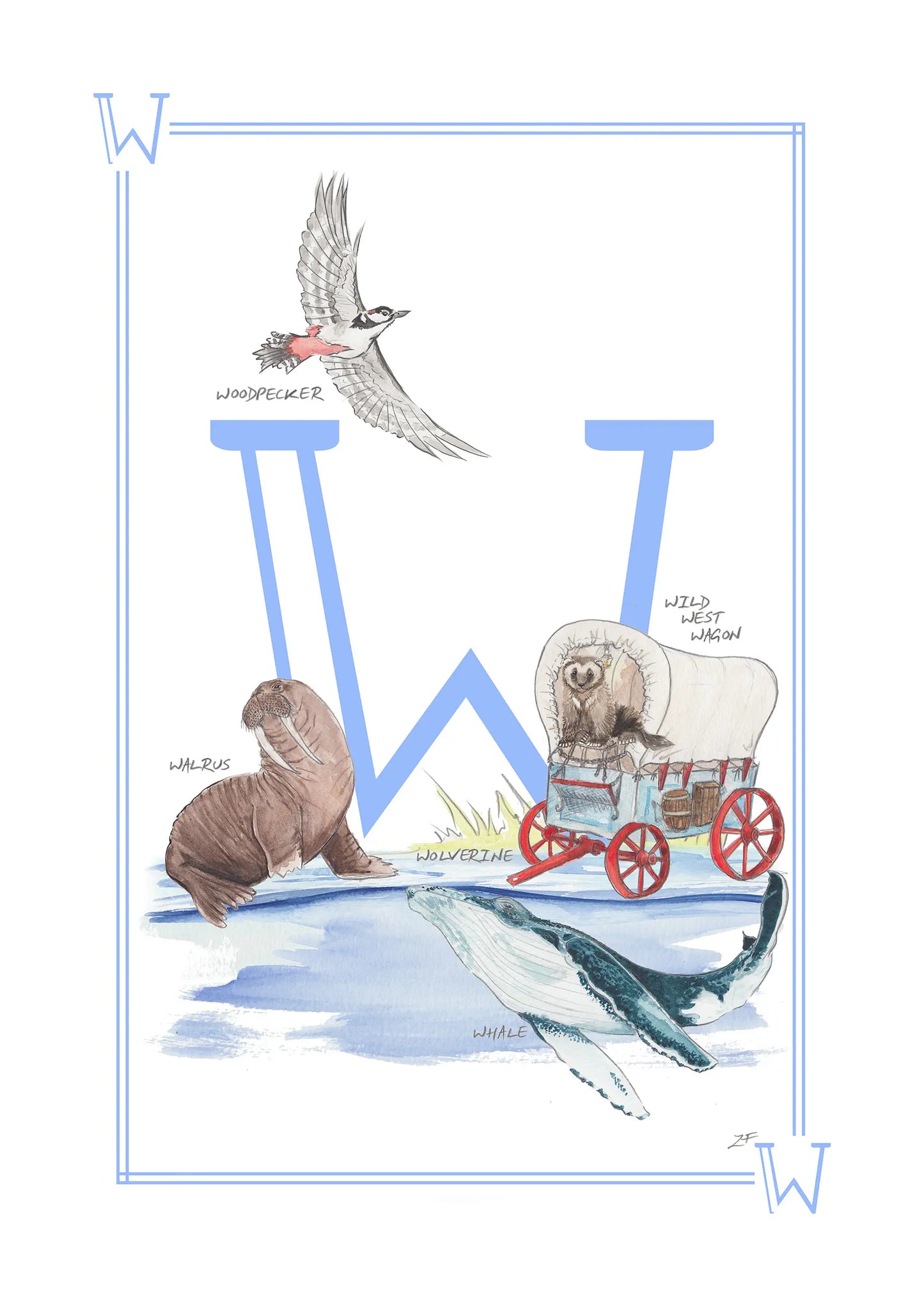 Personalised Children's Letter W - Art Print