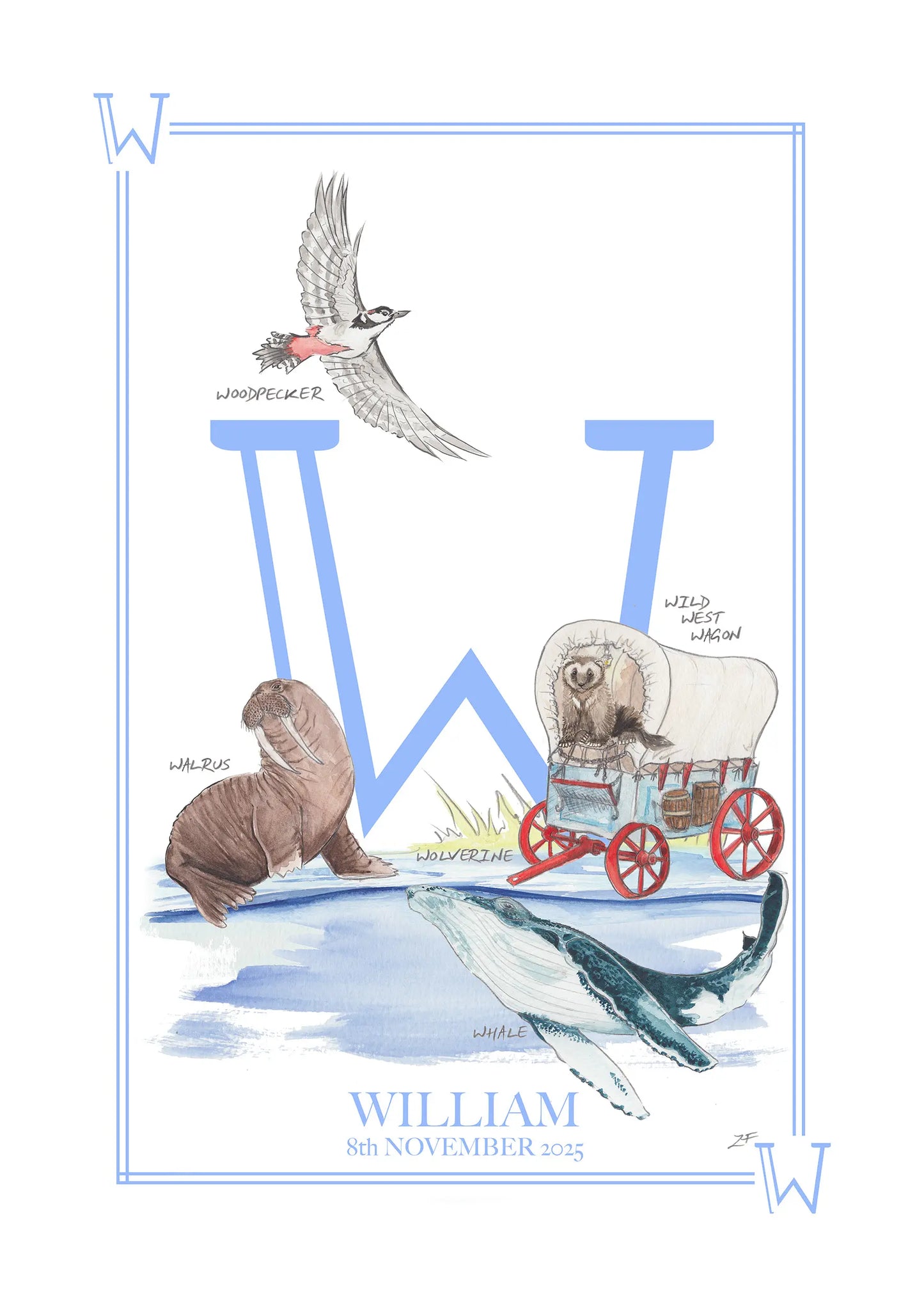 Personalised Children's Letter W - Art Print