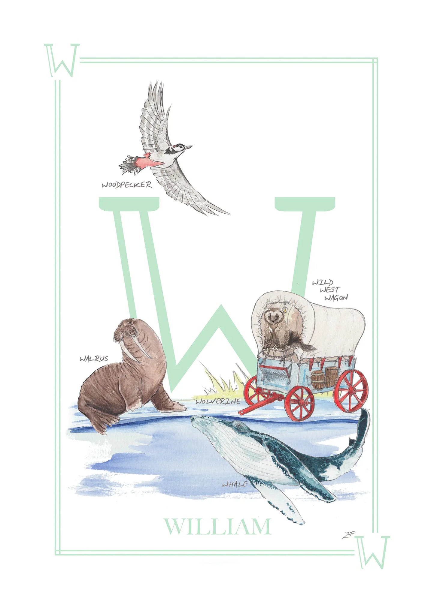 Personalised Children's Letter W - Art Print