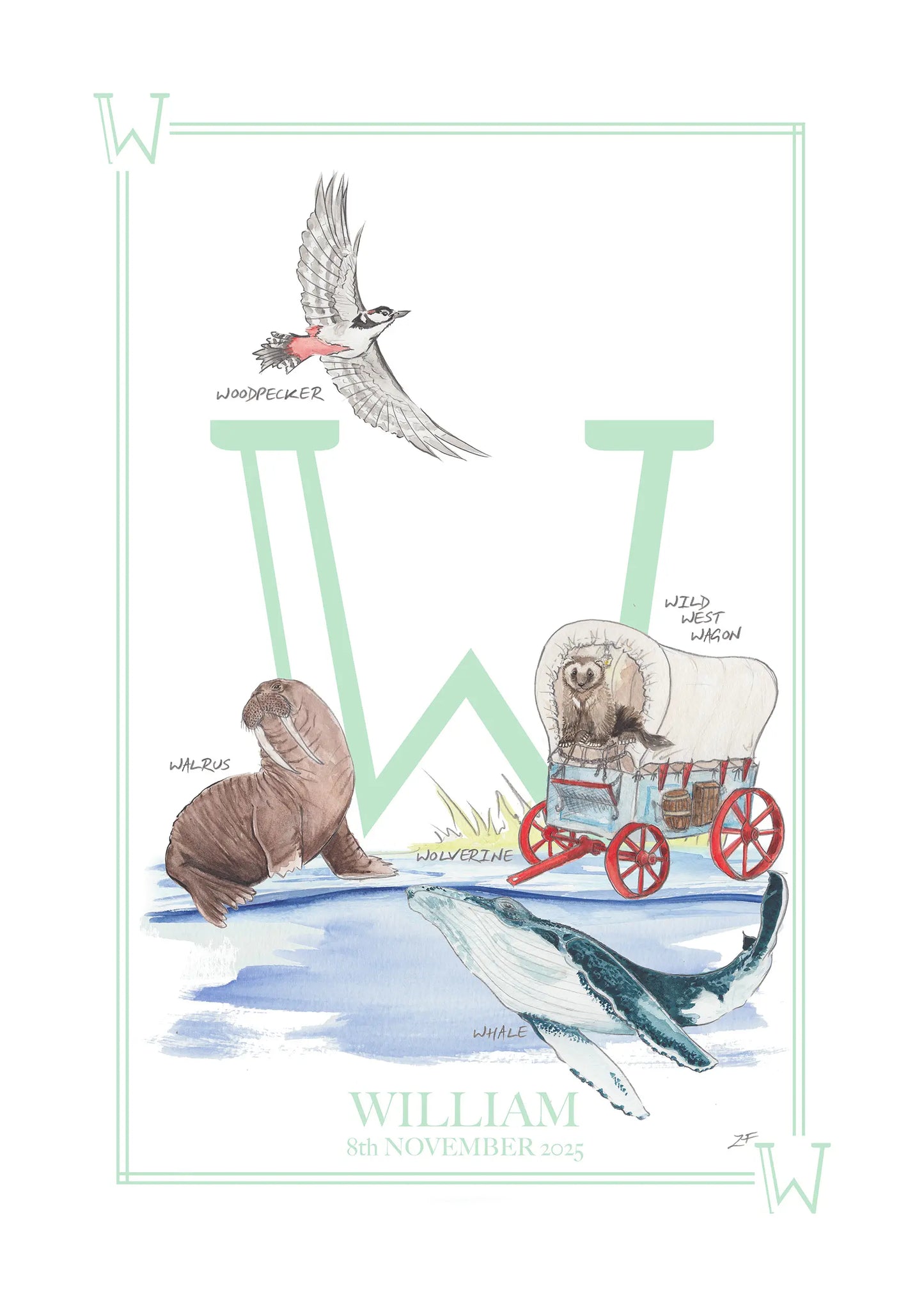 Personalised Children's Letter W - Art Print