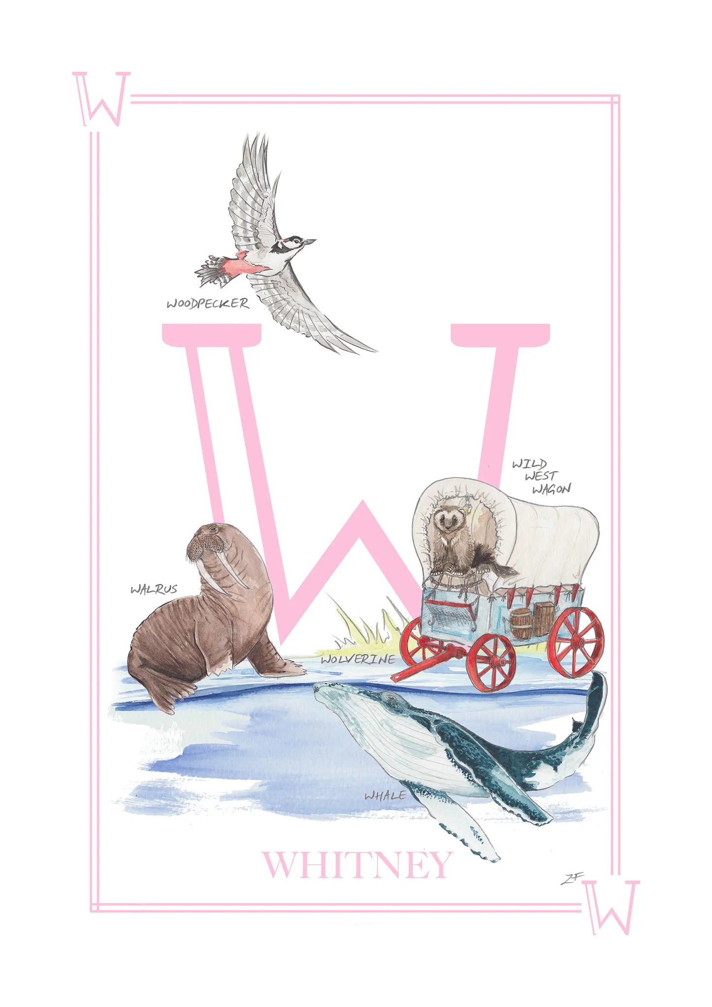 Personalised Children's Letter W - Art Print