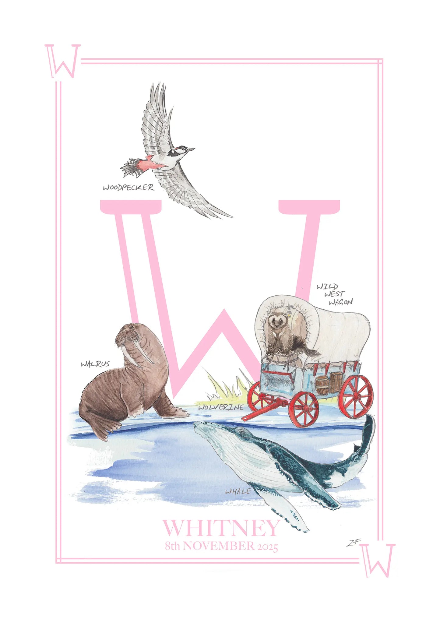 Personalised Children's Letter W - Art Print