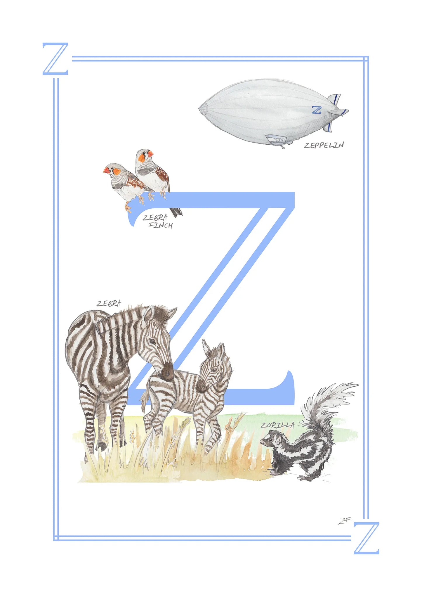 Personalised Children's Letter Z - Art Print