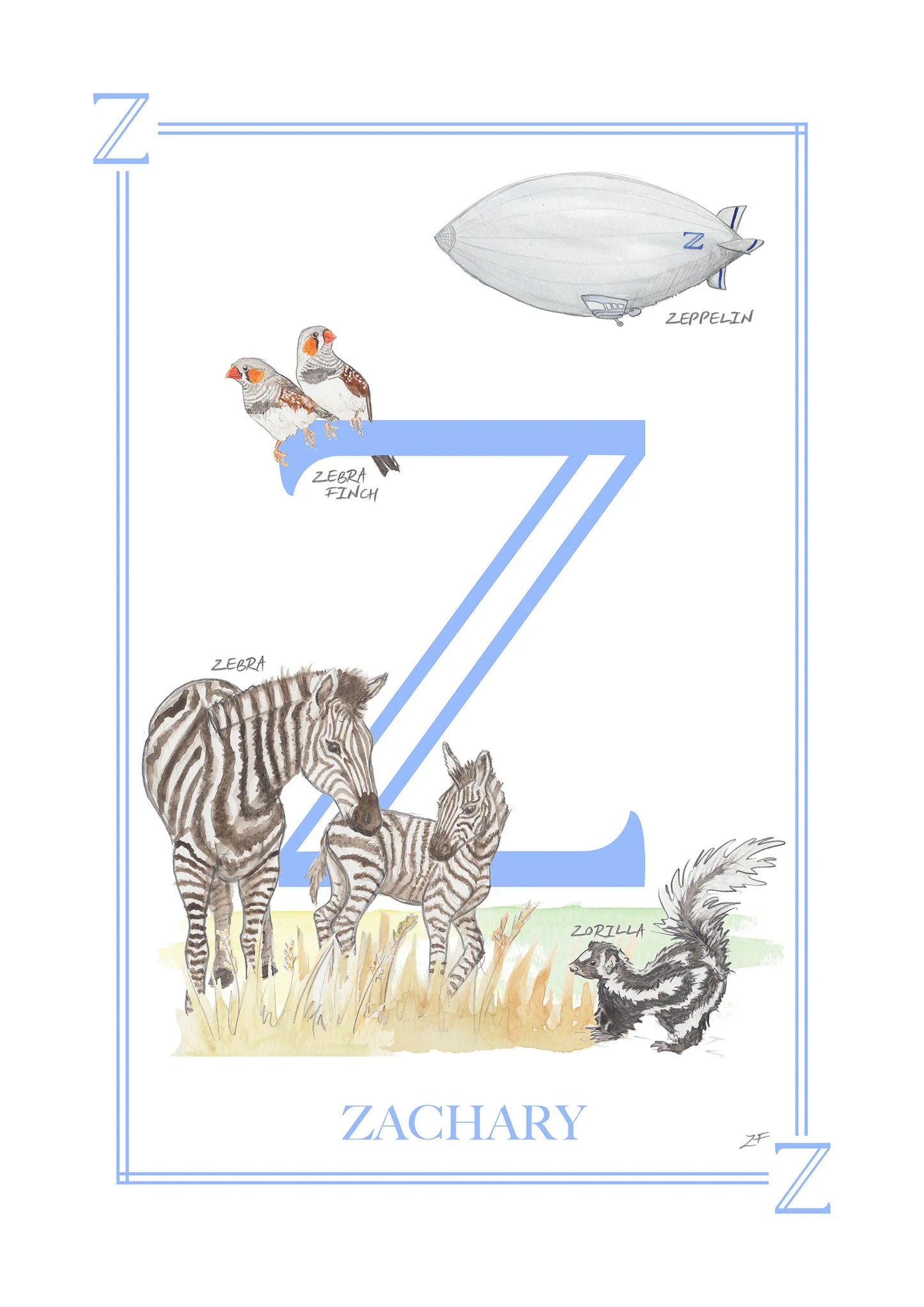 Personalised Children's Letter Z - Art Print