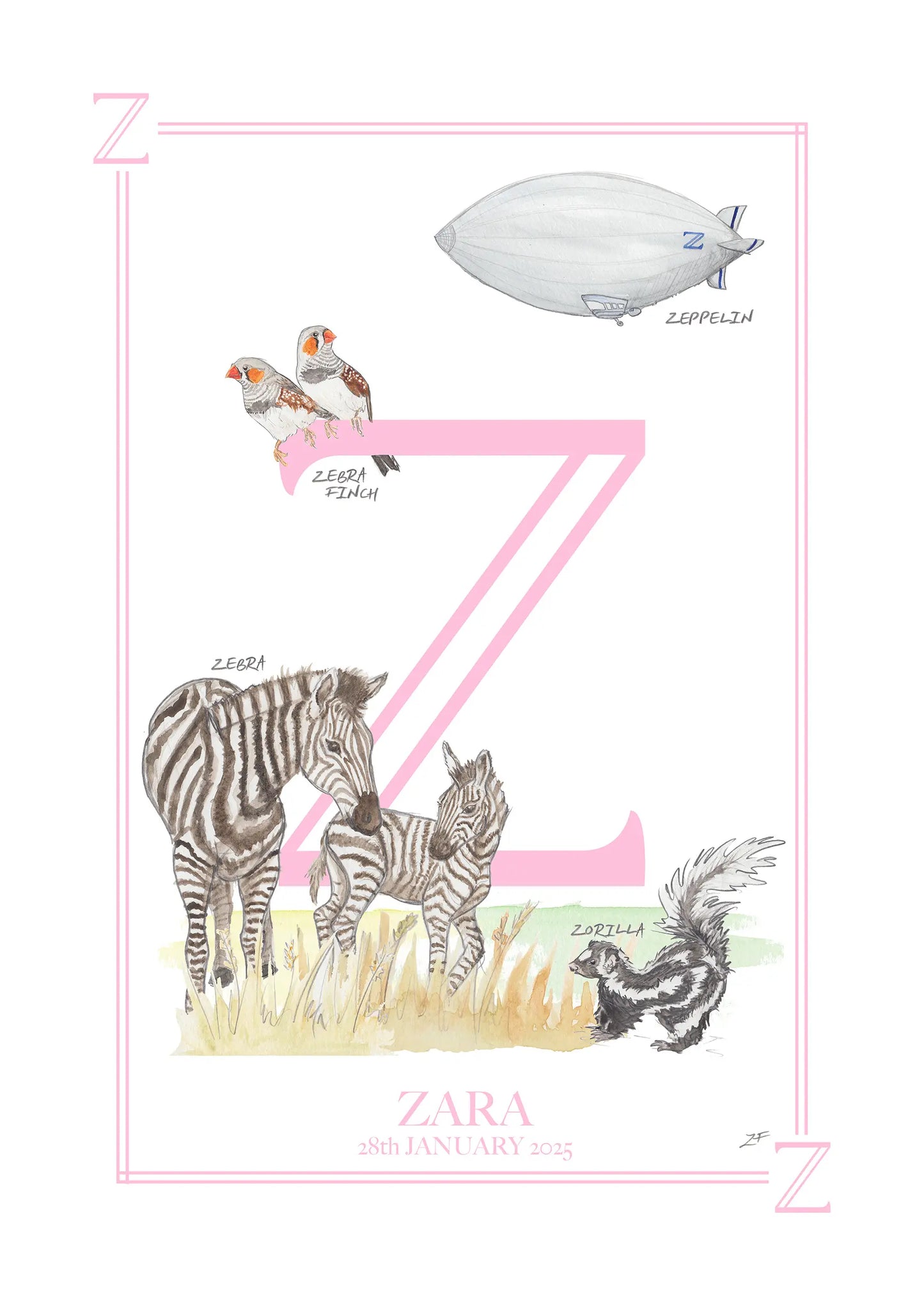 Personalised Children's Letter Z - Art Print