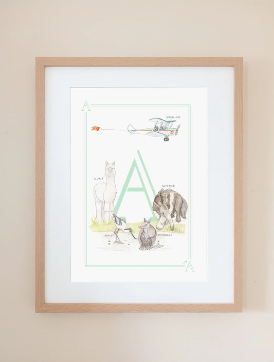 Letter A Baby Decor Nursery Animal Art Print Personalised Monogram Timeless