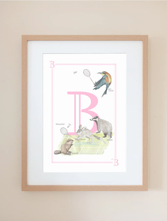 Letter B Baby Decor Nursery Animal Art Print Personalised Monogram Timeless
