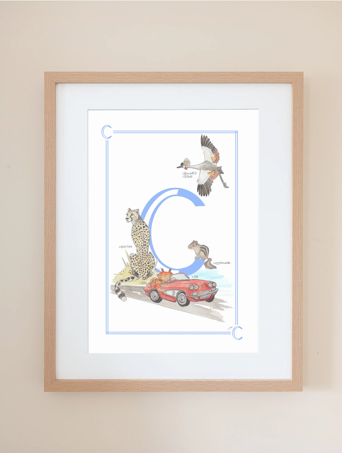 Letter C Baby Decor Nursery Animal Art Print Personalised Monogram Timeless